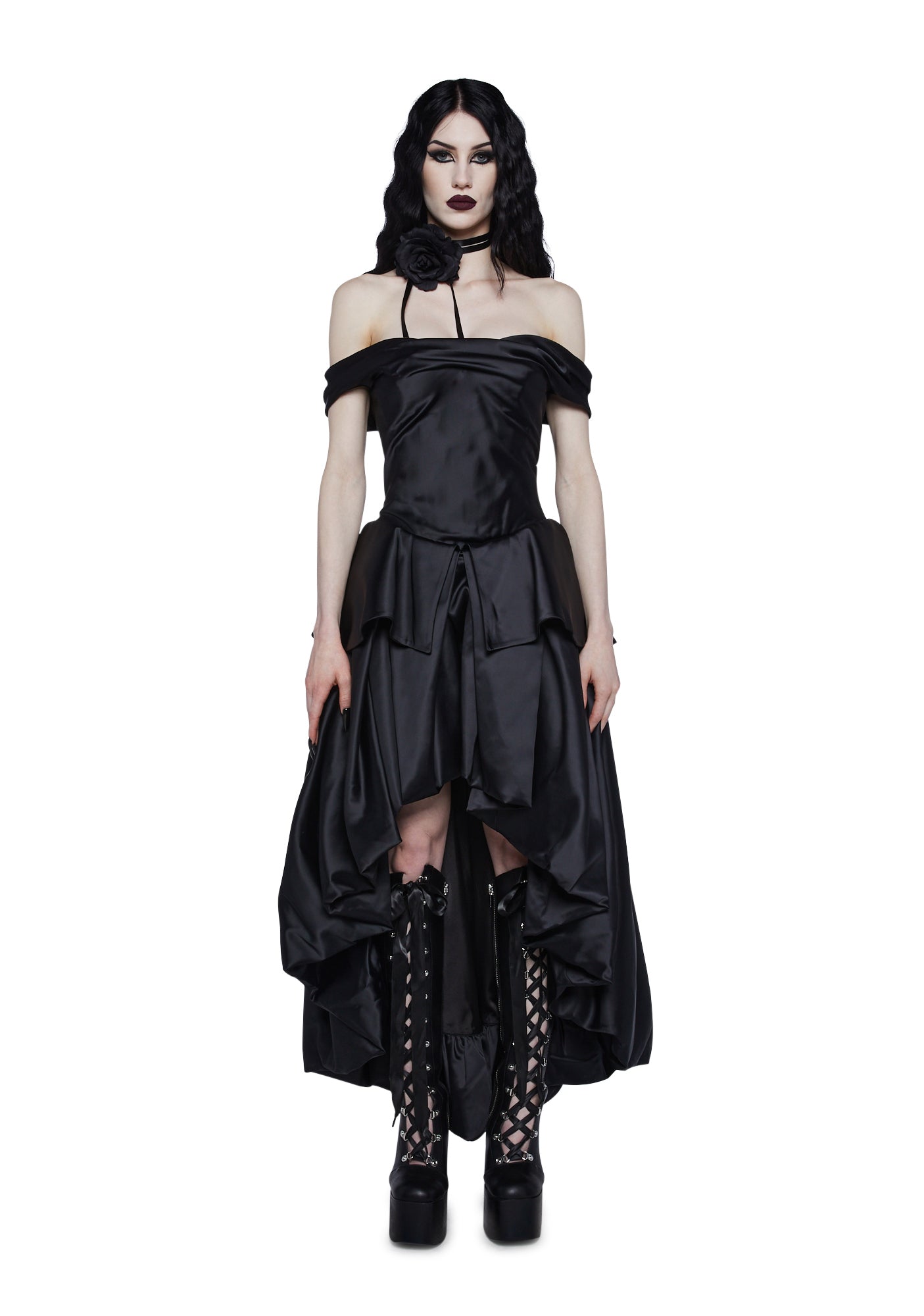 Unholy Satin Off The Shoulder High Low Dress
