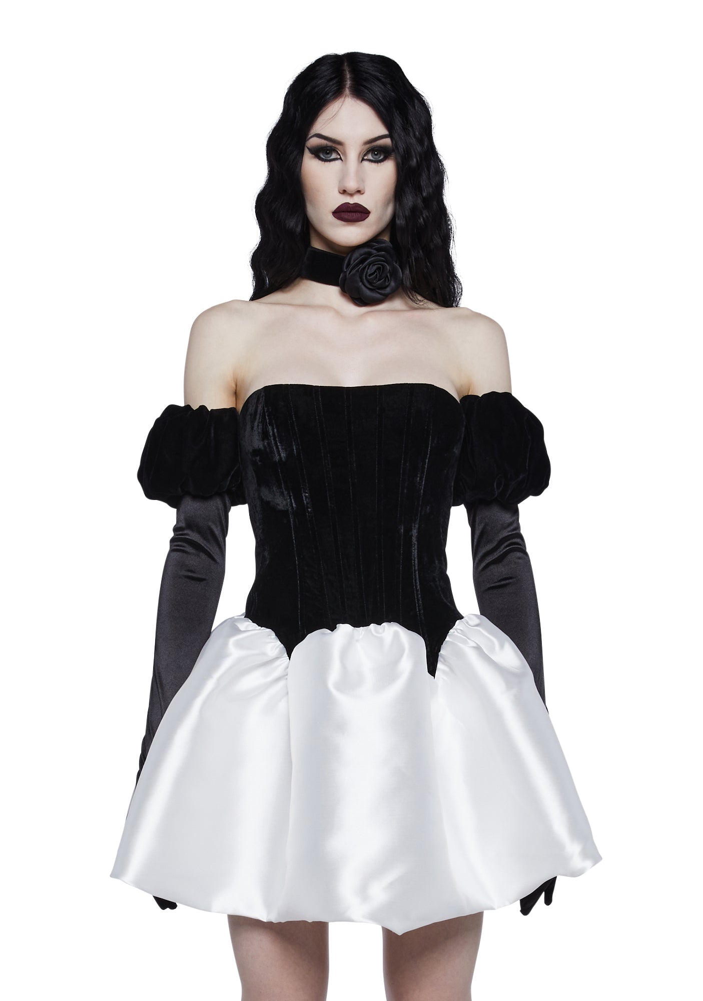 Unholy Velvet Taffeta Satin Mini Dress With Gloves