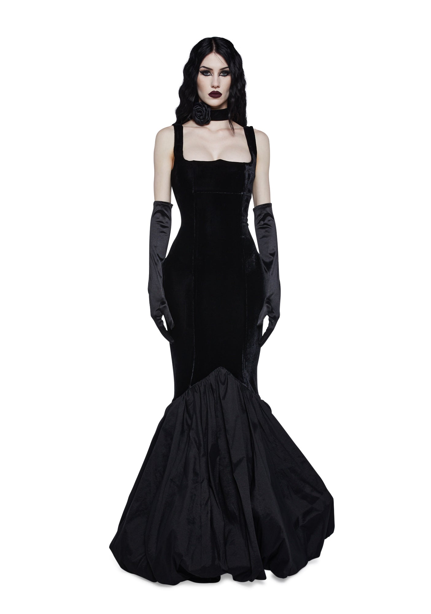 Unholy Velvet Maxi Dress With Bubble Hem - Black