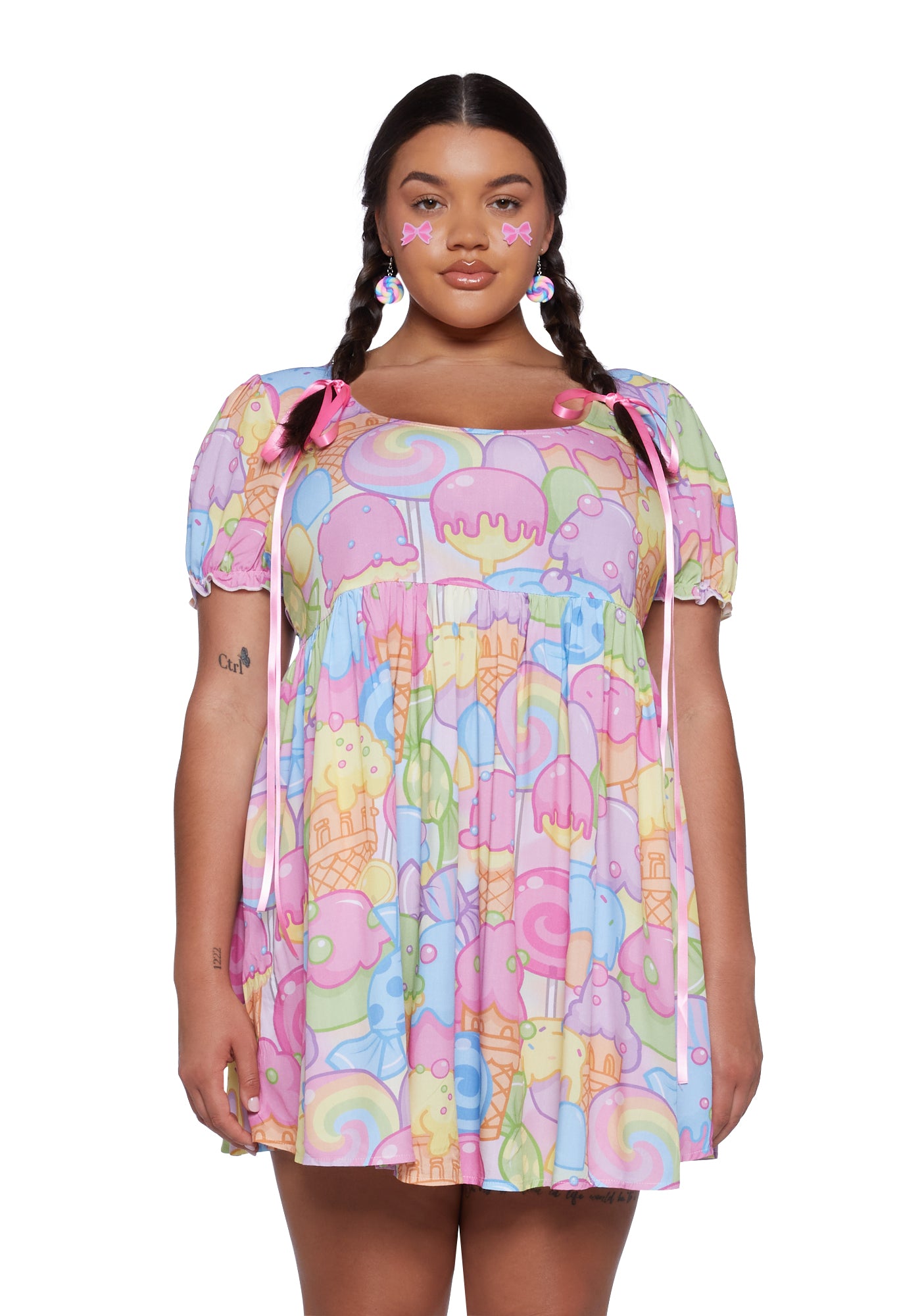 Dolls Kill x Candyland Plus Size Ice Cream Print Babydoll Mini Dress