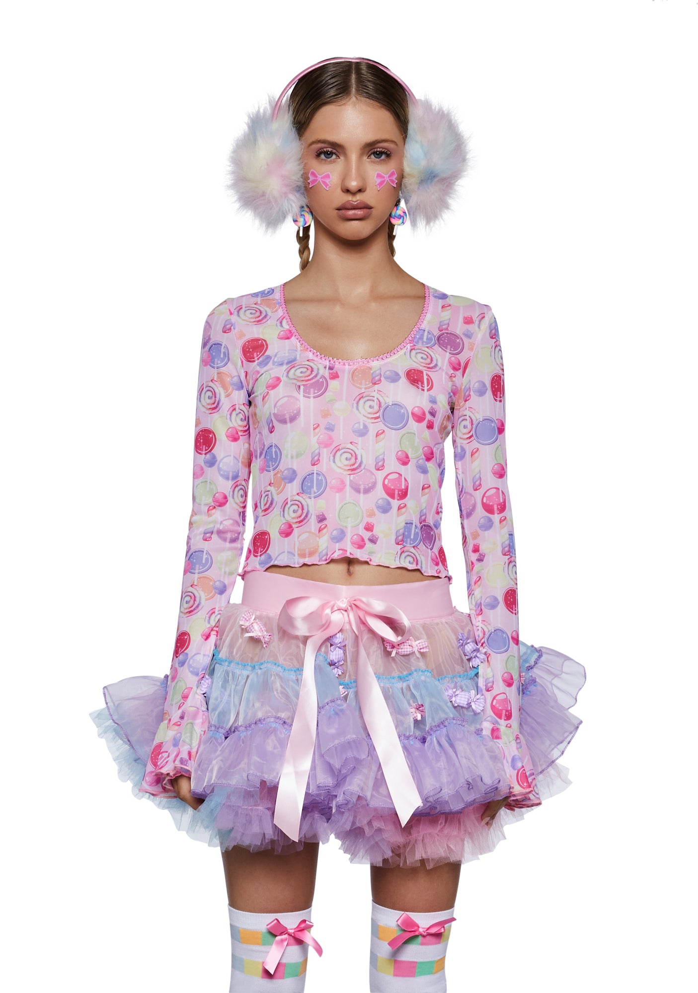 Dolls Kill x Candyland Lollipop Print Mesh Top - Multi
