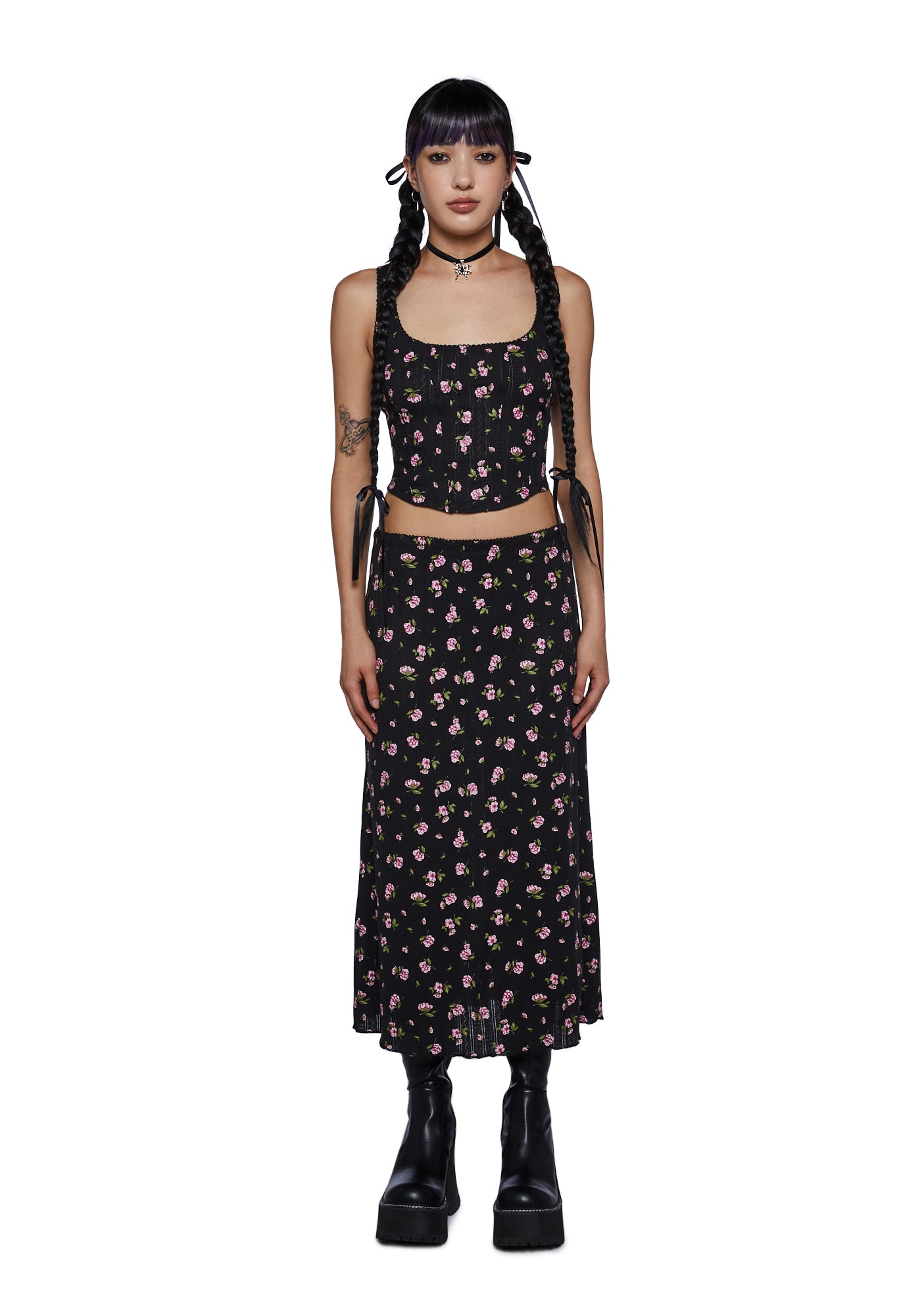 Delia's Rose Print Tank And Midi Skirt Set - Multi