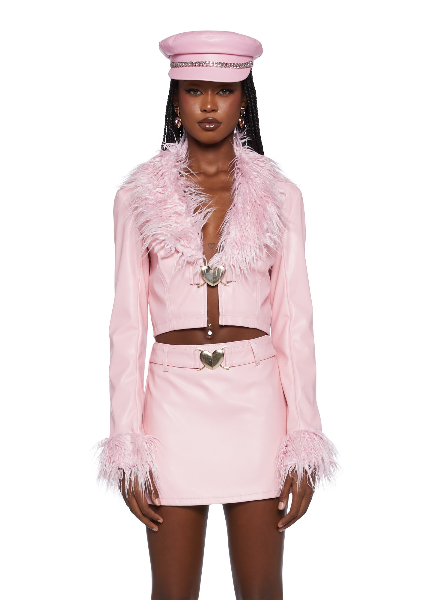 Sugar Thrillz Vegan Leather Faux Fur Trim Crop Jacket Pink