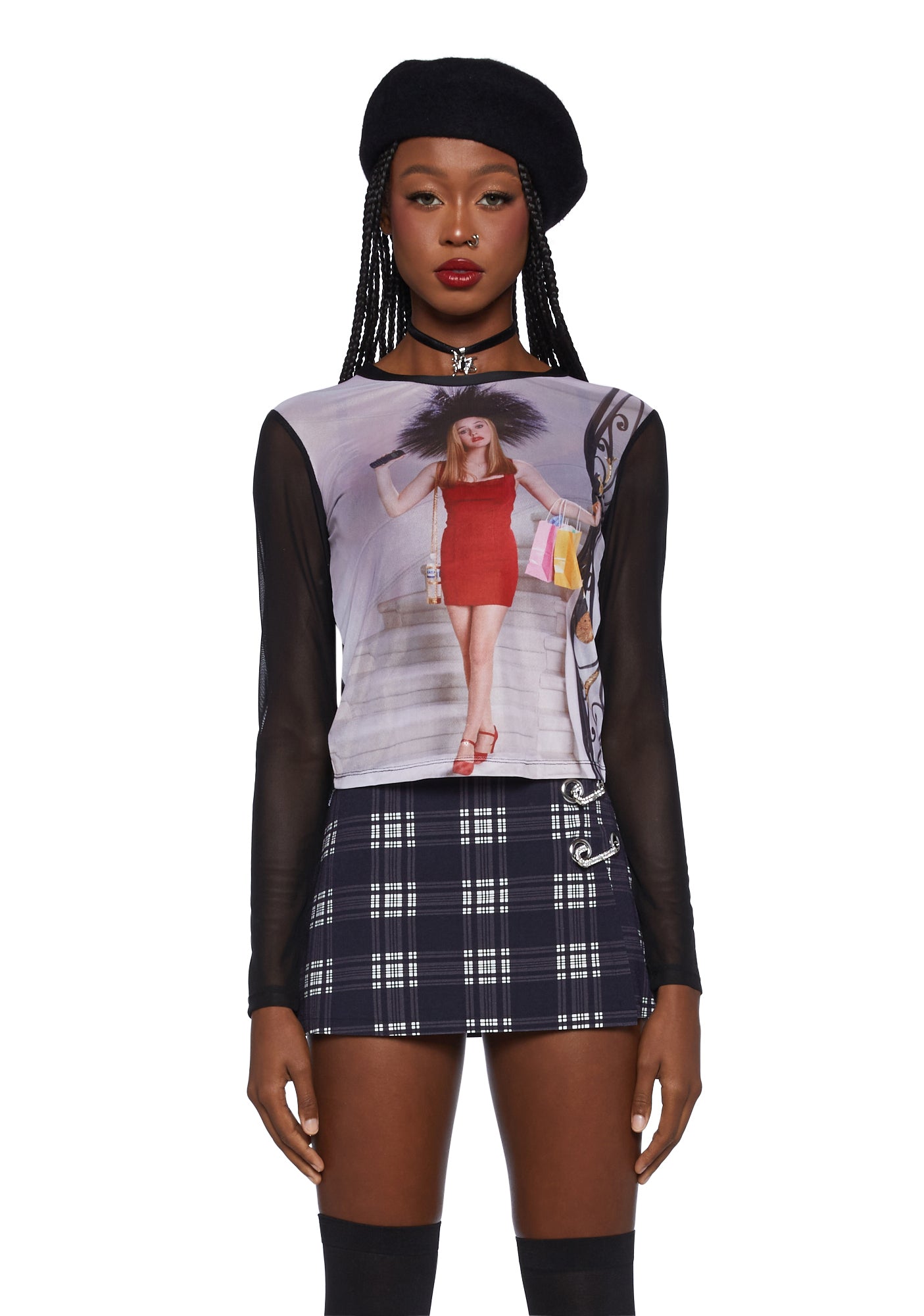 Dolls Kill x Clueless Cher Graphic Mesh Top Multi