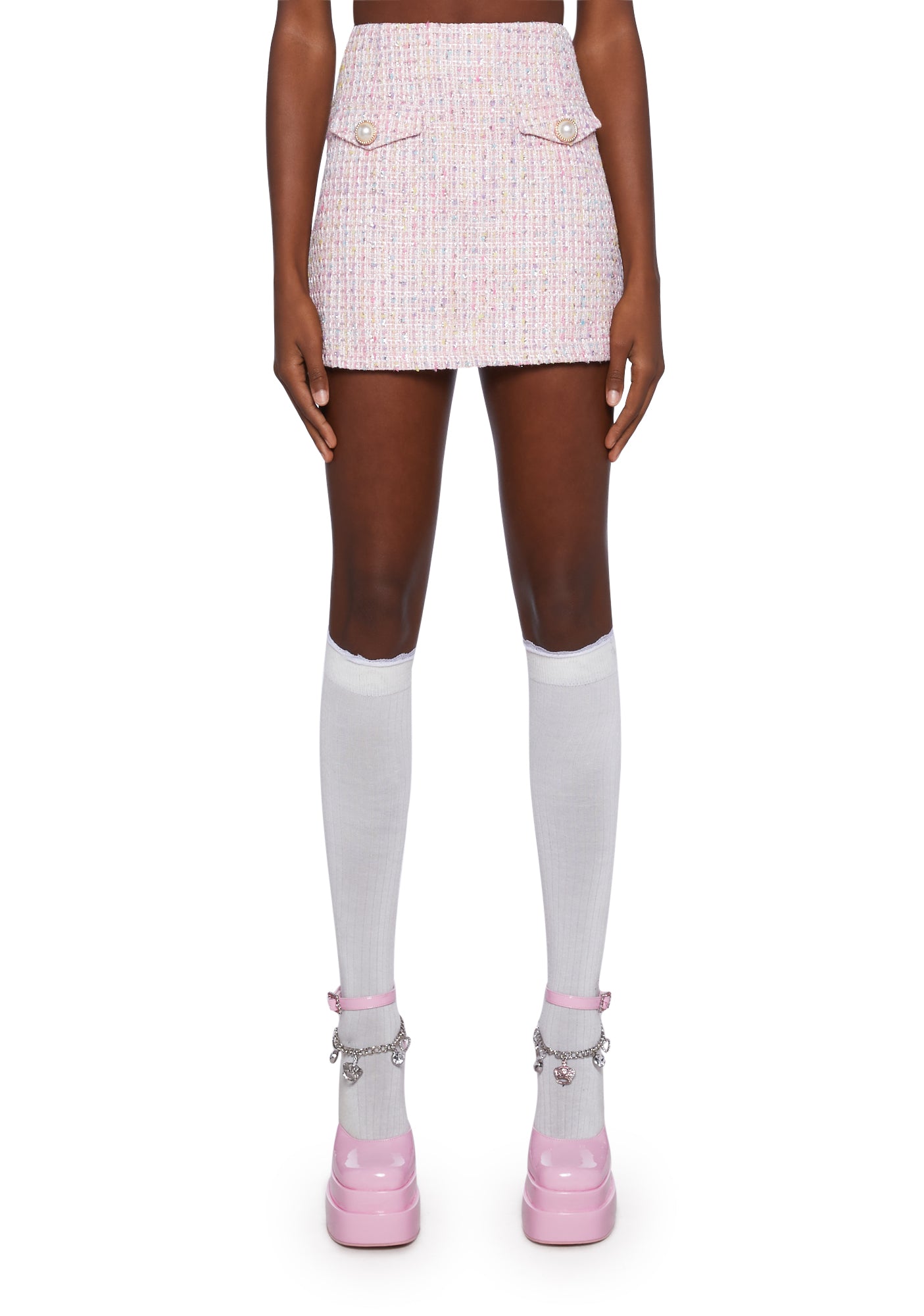 Sugar Thrillz Tweed A Line Mini Skirt - Pink – Dolls Kill