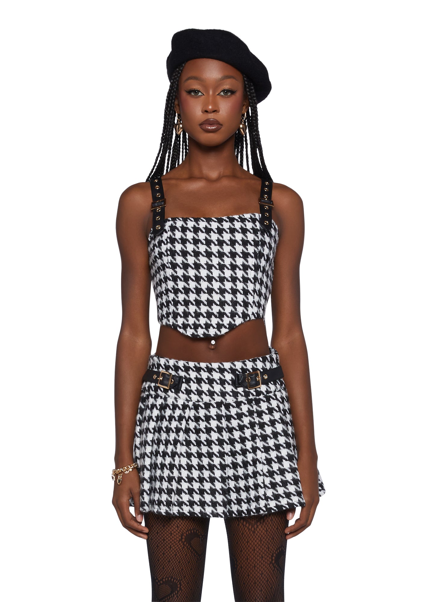 メゾンドドルチェ　チュチュトップス Sugar Thrillz Houndstooth Tweed Cropped Corset - Black/White