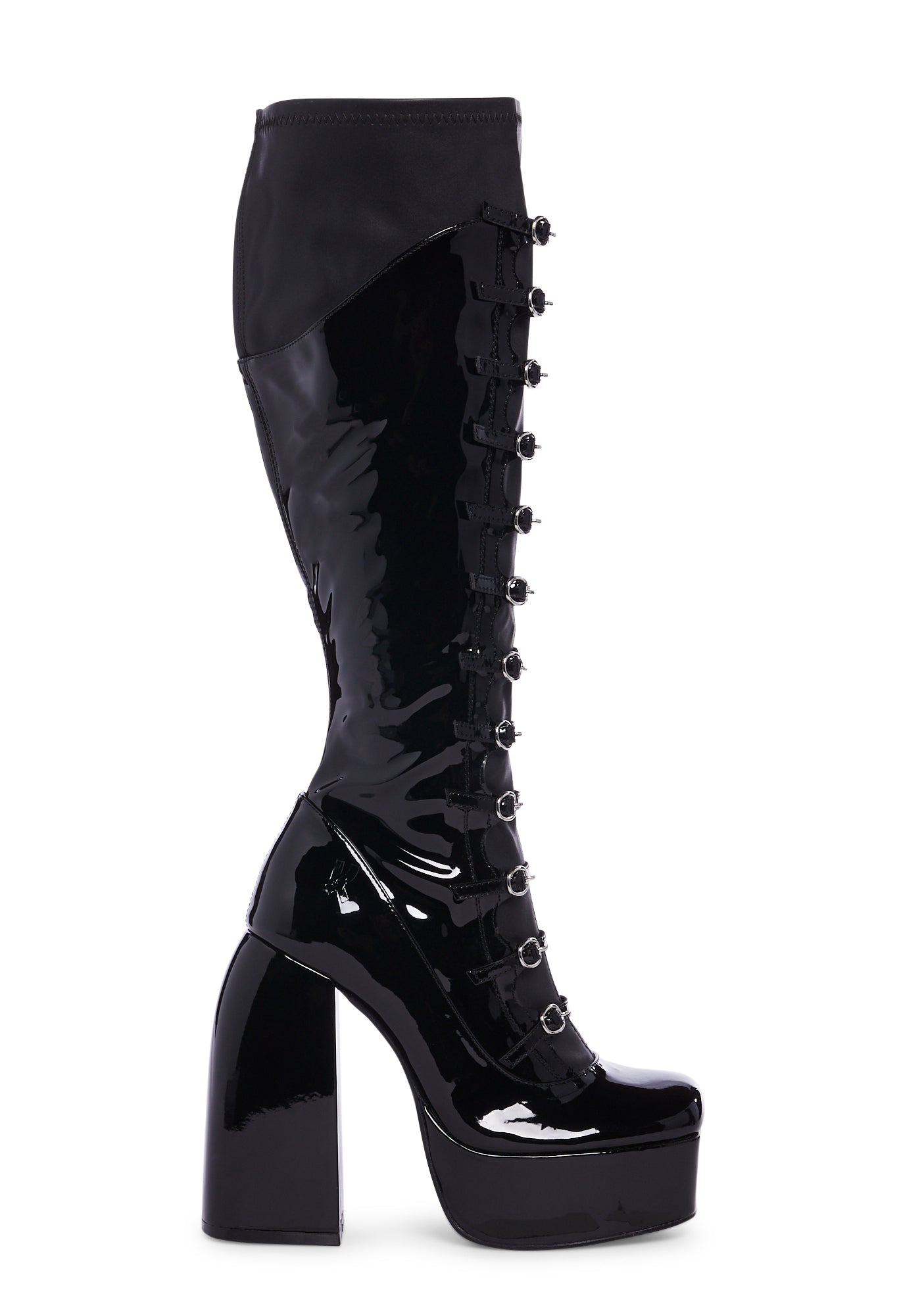 Koi Footwear Patent Vegan Vinyl Knee High Long Boots - Black