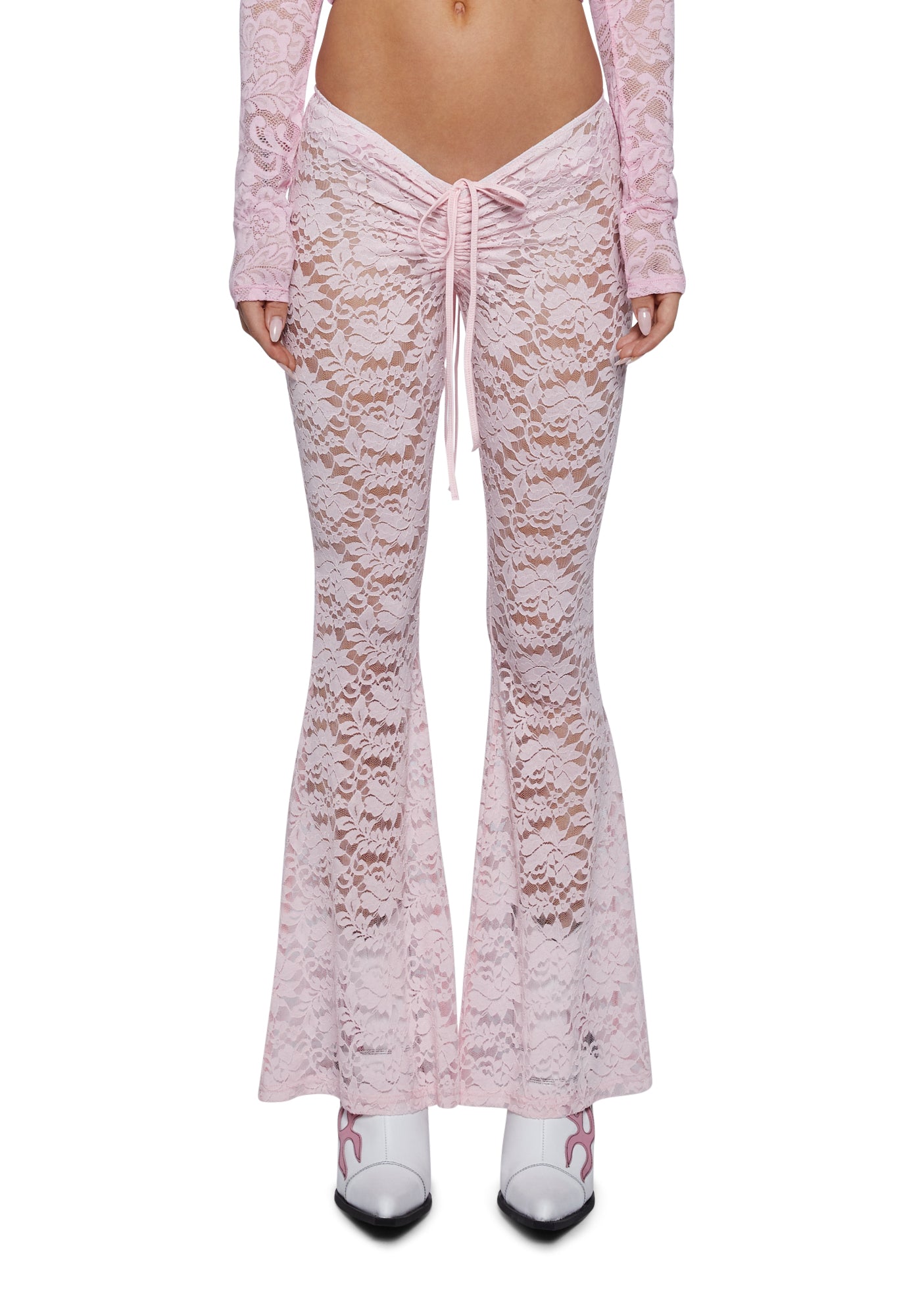 Sugar Thrillz Lace Flared V Cut Leggings Pants Pink