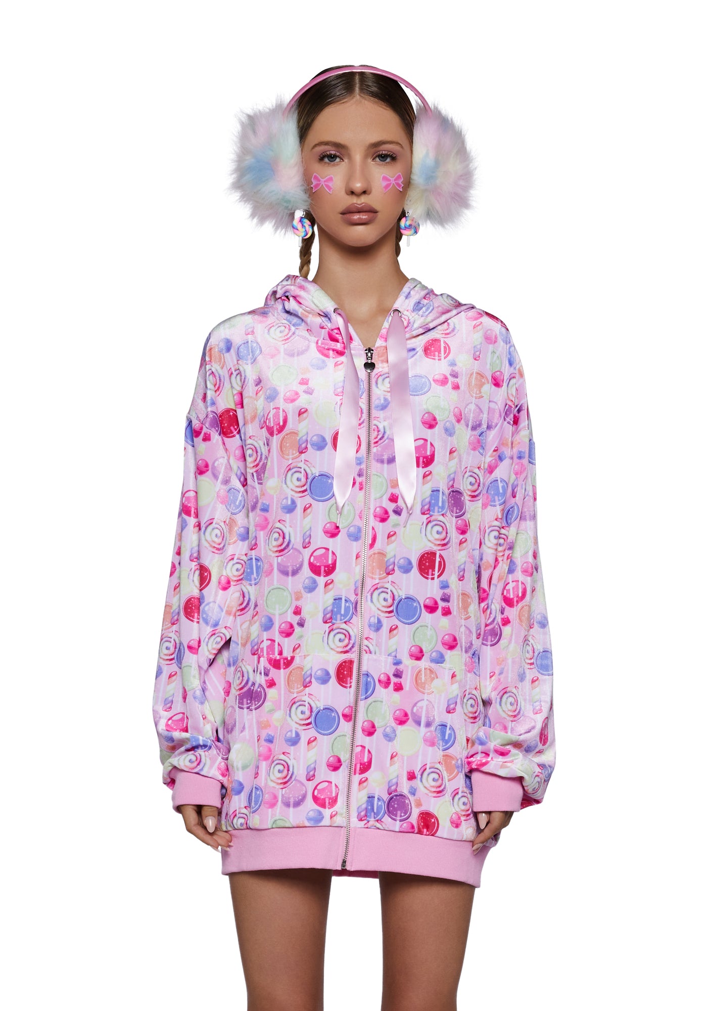 Dolls Kill x Candyland Lollipop Print Velour Hoodie - Multi
