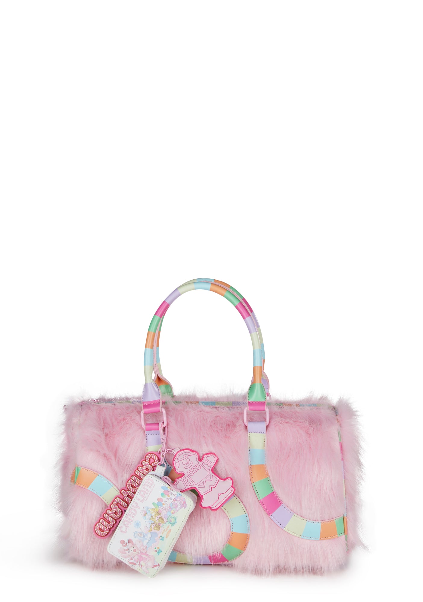 Dolls Kill x Candyland Faux Fur Charm Mini Duffle Bag Pink