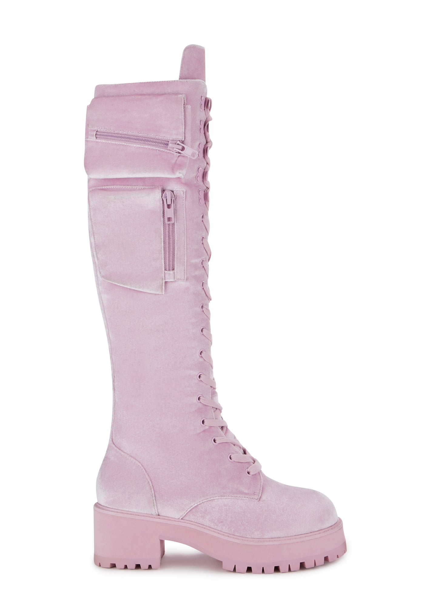 Sugar Thrillz Velvet Combat Boots With Pocket - Pink