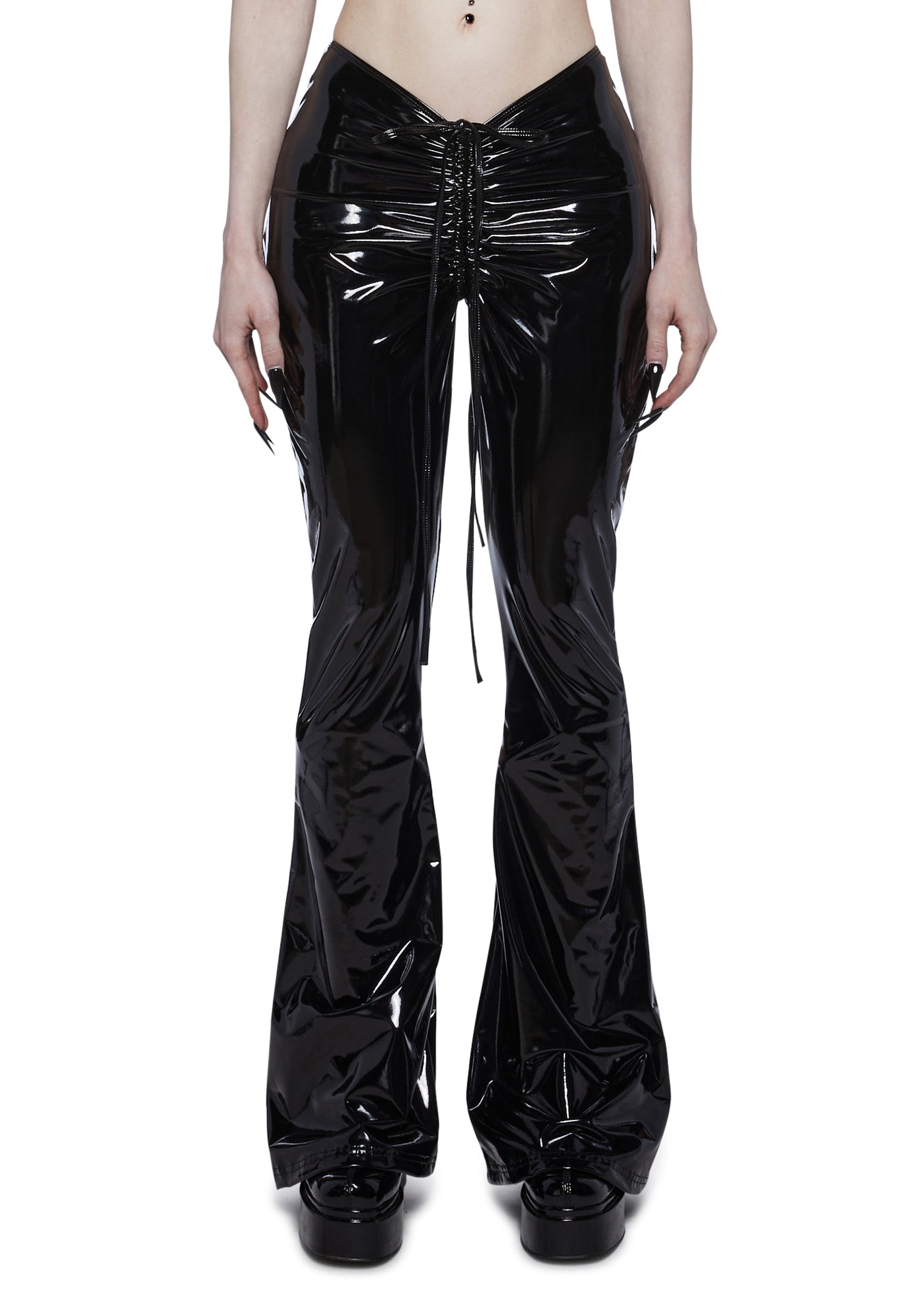 Widow PVC Vinyl Flared Pants - Black