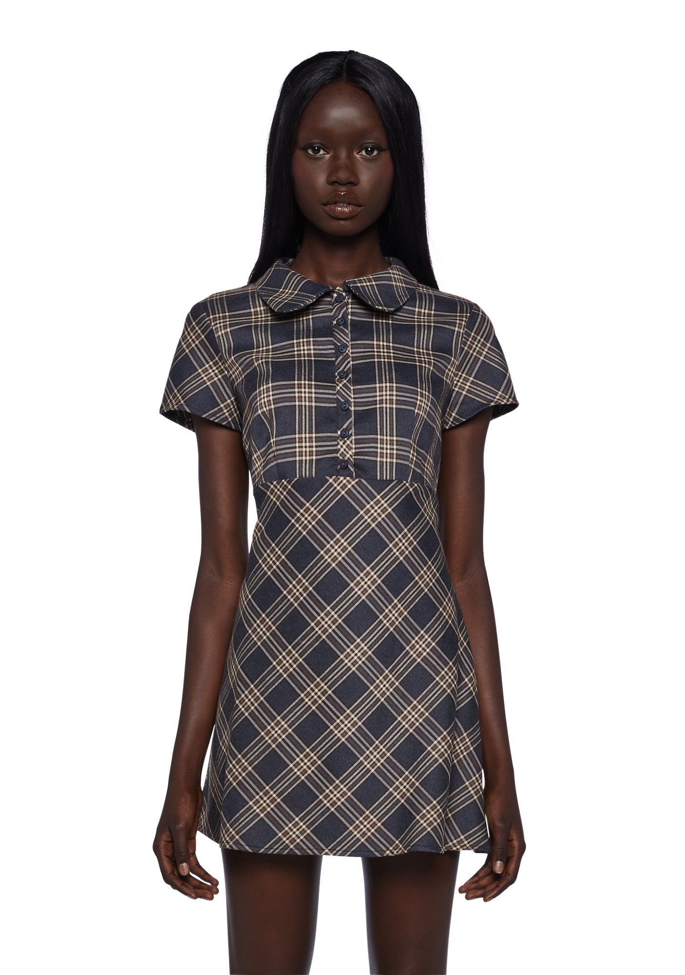 Current Mood Plaid Collared Mini Dress - Brown – Dolls Kill