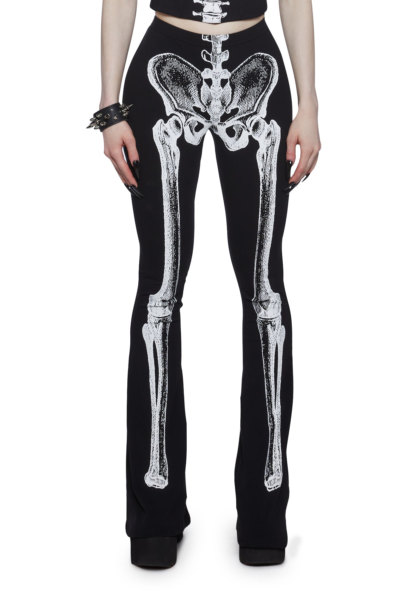 Trickz N Treatz Skeleton Bone Print Flared Pants Black Dolls Kill