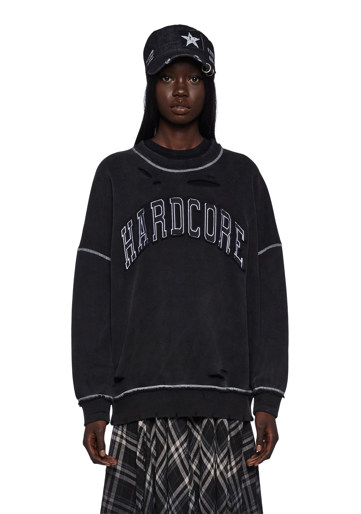 Current Mood Hardcore Distressed Oversized Sweater Black Dolls