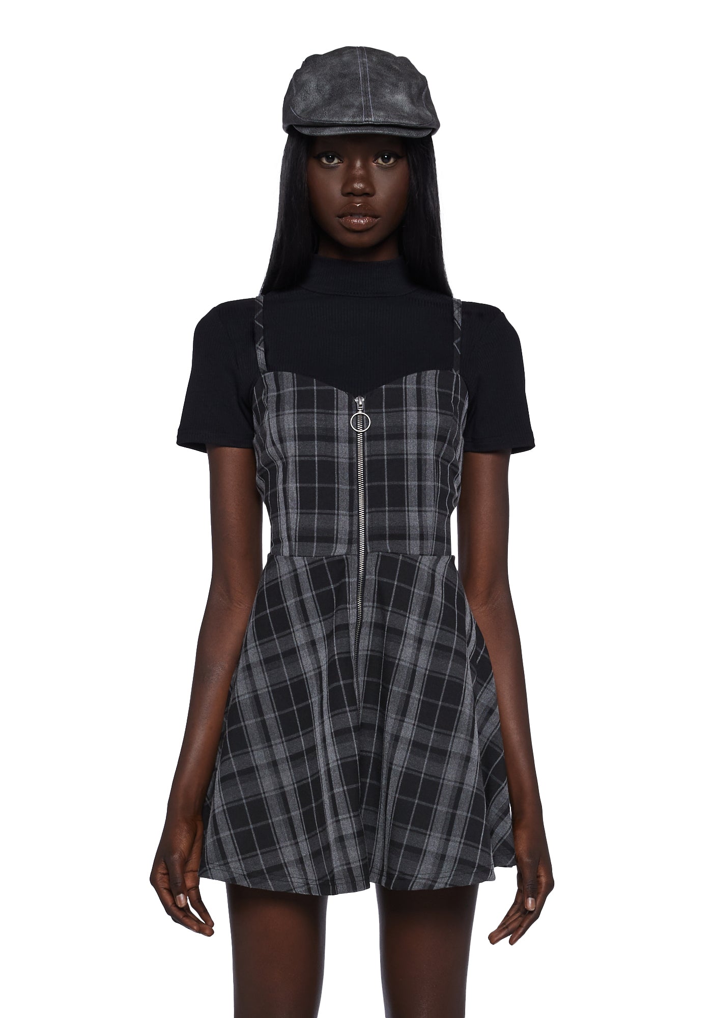 Current Mood Ribbed Top Plaid Mini Dress Set - Black  Dolls Kill