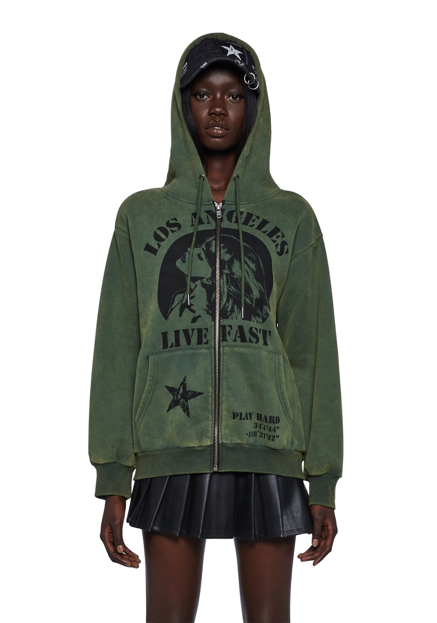 Current Mood Washed Oversized Graphic Hoodie - Green