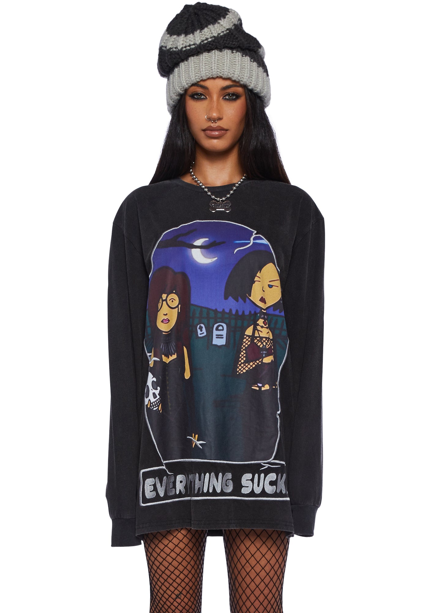 Dolls Kill x Daria Goth Graphic Everything Sucks Long Sleeve Top - Black
