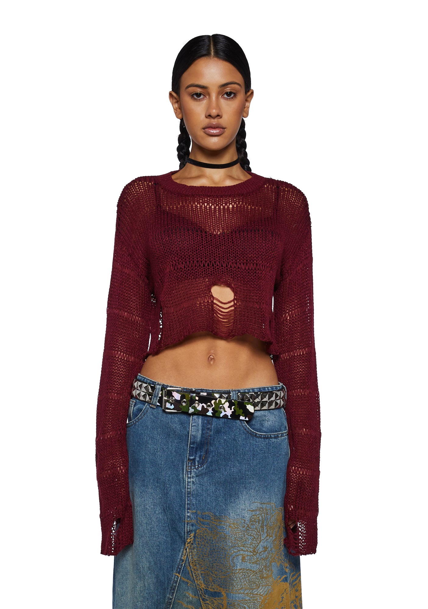 Burgundy crop top sweater shop