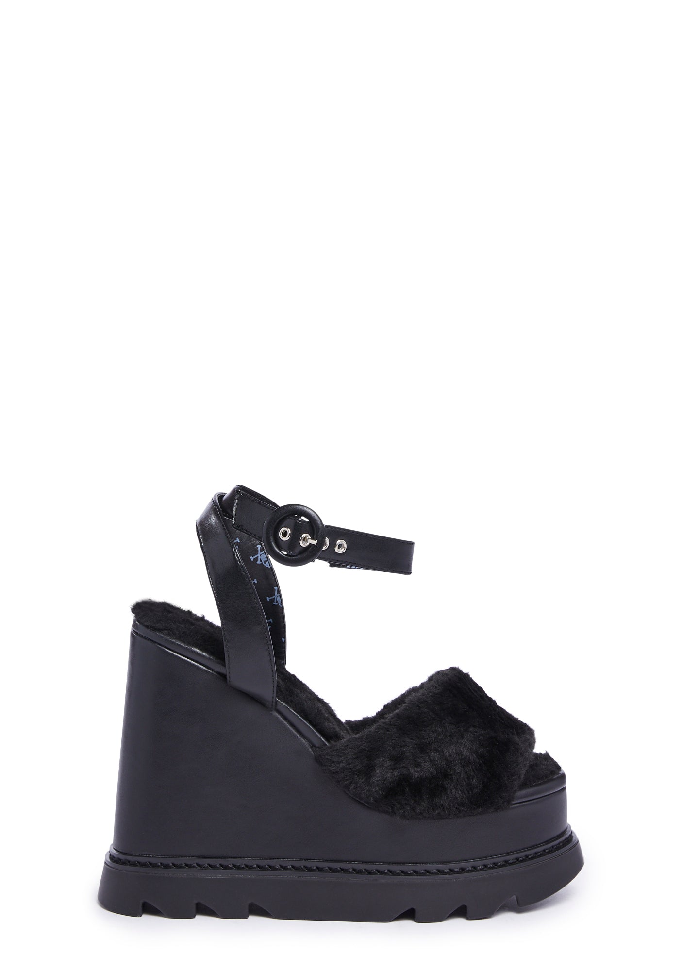 Lamoda Faux Fur Wedge Heels Black Dolls Kill