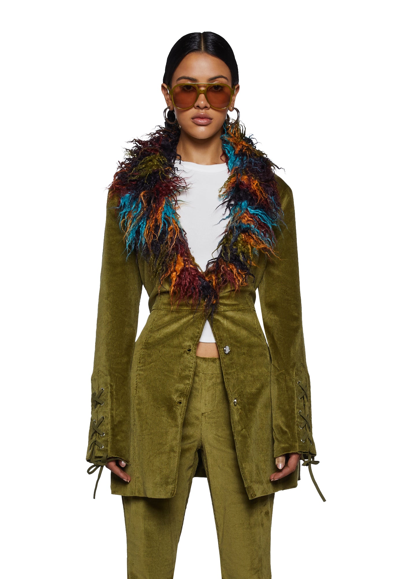 Green corduroy jacket with fur discount