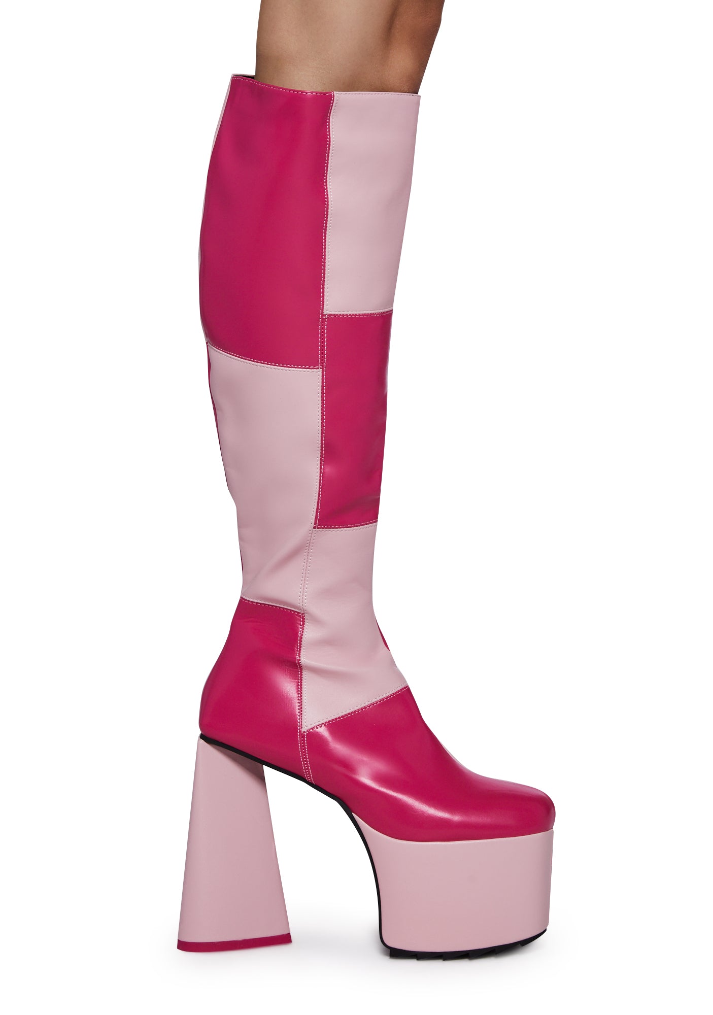 Lamoda Patchwork Heart Heel Knee High Boots - Pink