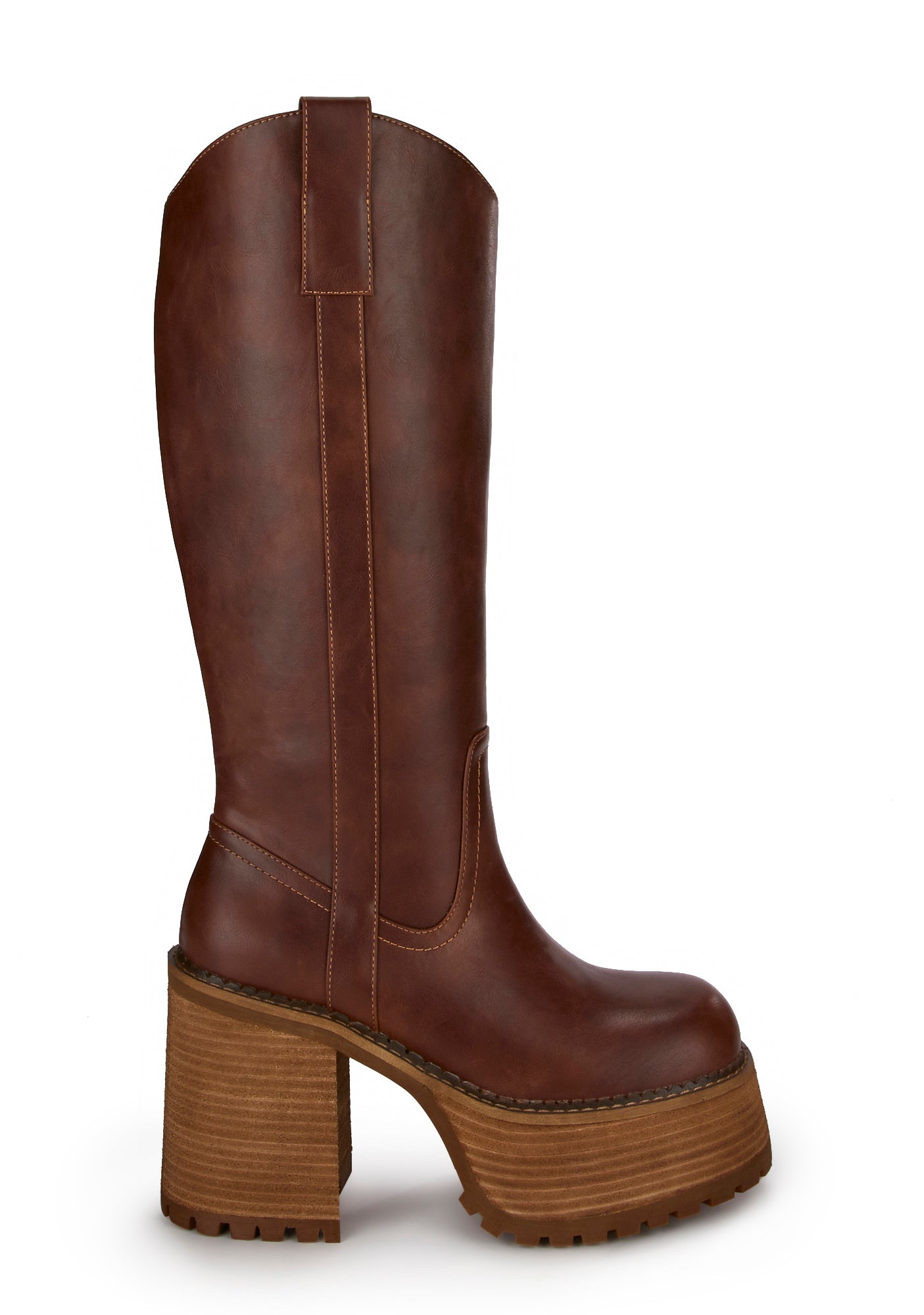 Current Mood Vegan Leather Western Cowboy Boots Brown Dolls Kill