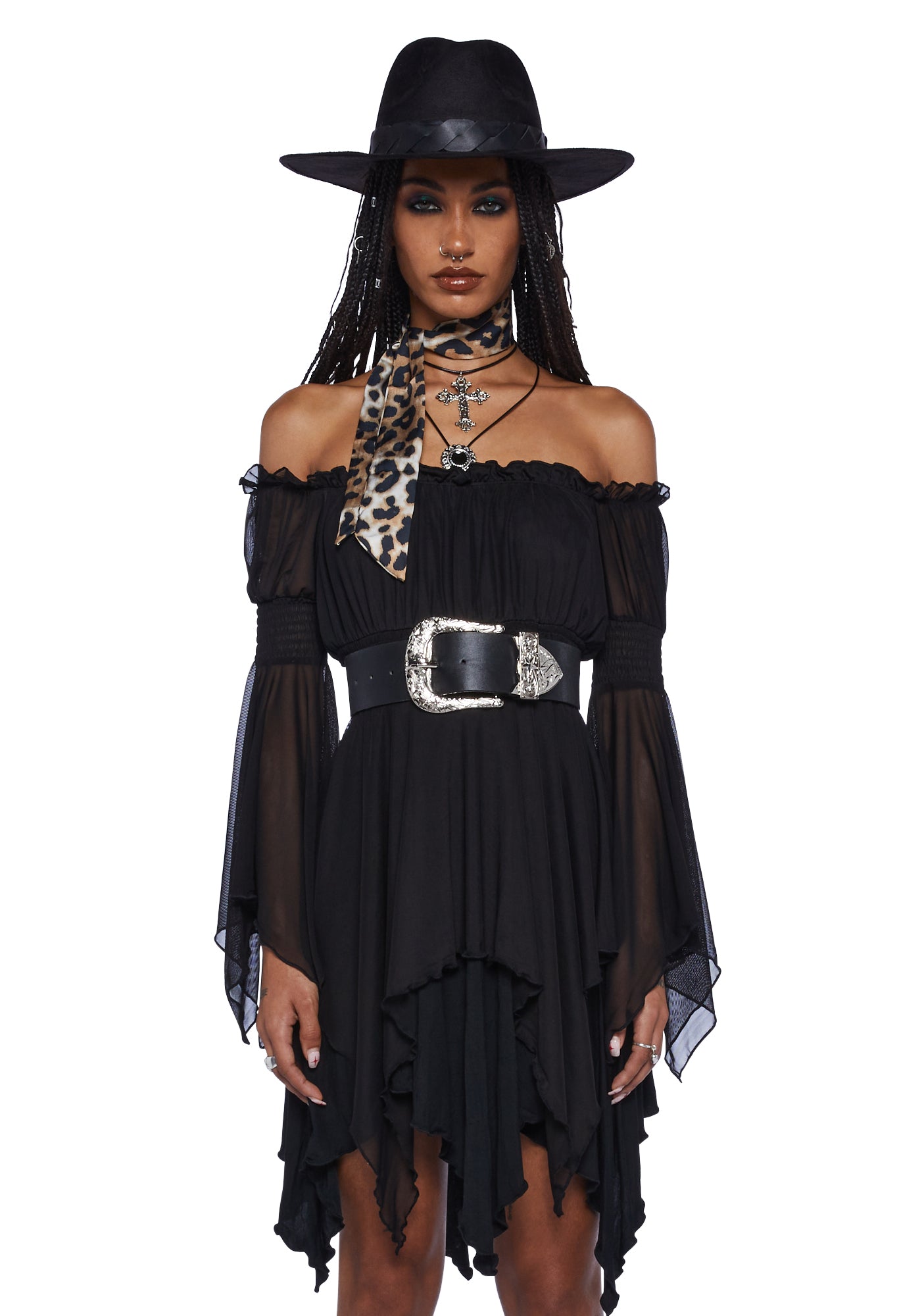 Current Mood Smocked Shirred Mesh Mini Dress - Black