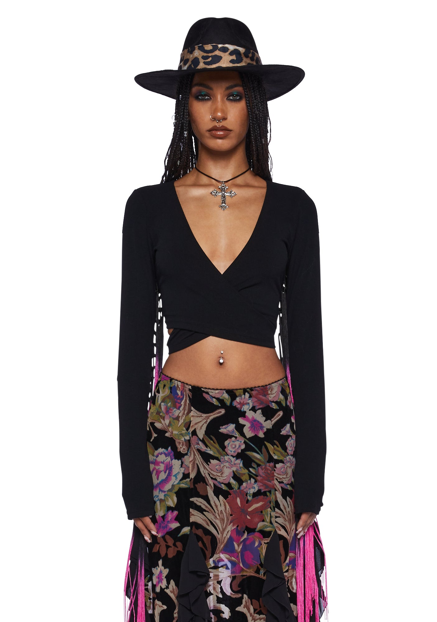 すぐったレディース福袋 Sleeve Long Fringe Mood Current Wrap Kill Dolls – Black - Top カットソー(半袖+袖なし)