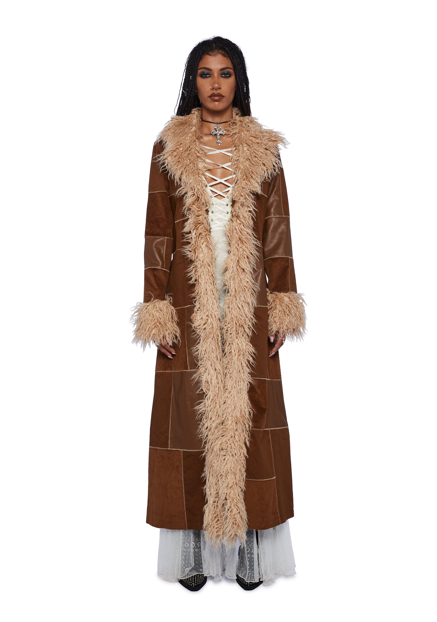 Current Mood Patchwork Vegan Leather Corduroy Jacket Brown Dolls Kill