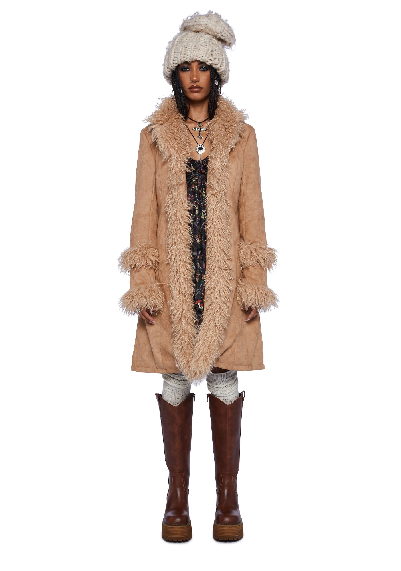 Current Mood Butterfly Flower Faux Suede Jacket - Brown