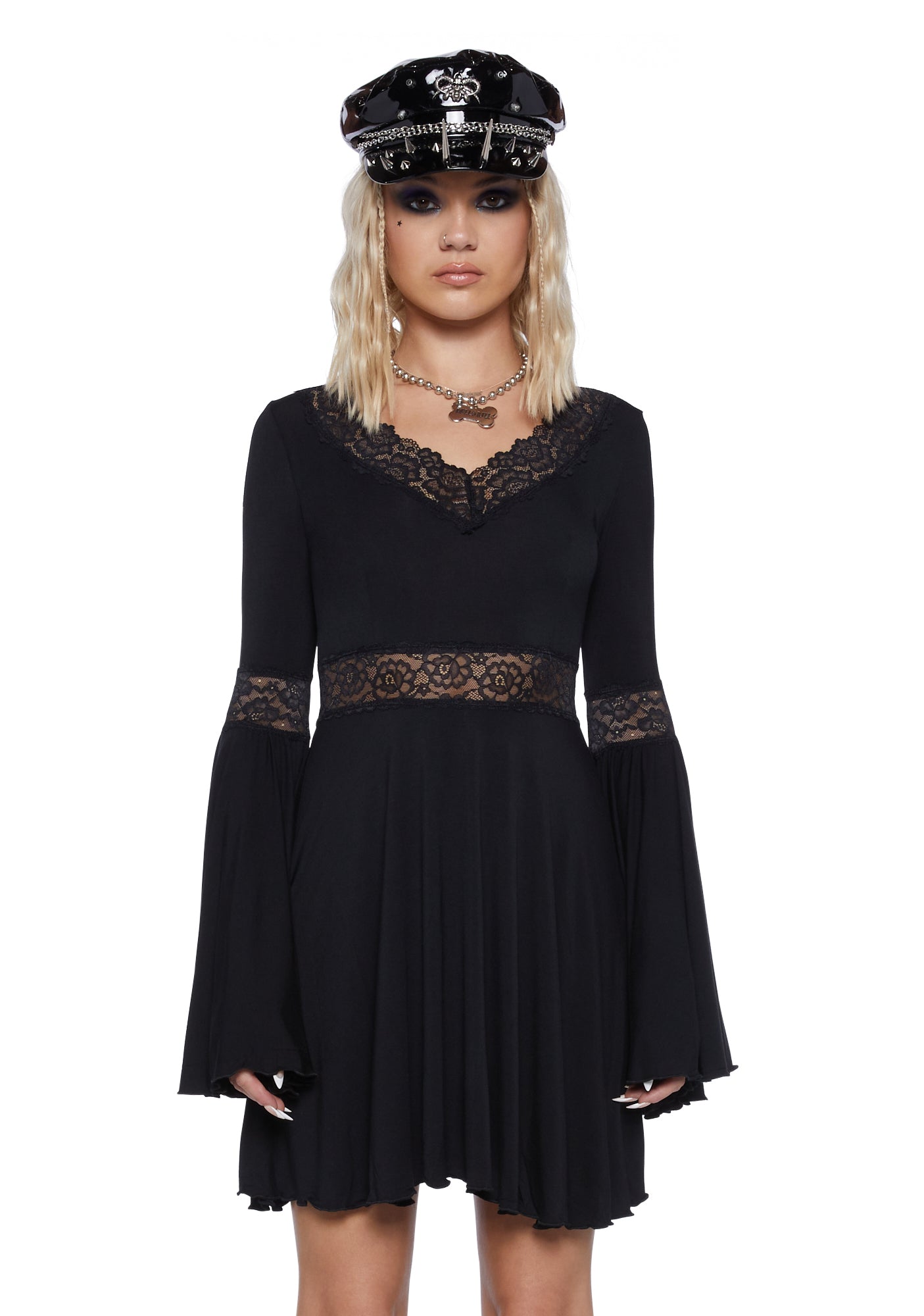 For Love & Lemons Poppy Mini Dress Black CD1614R-FA17 - Free