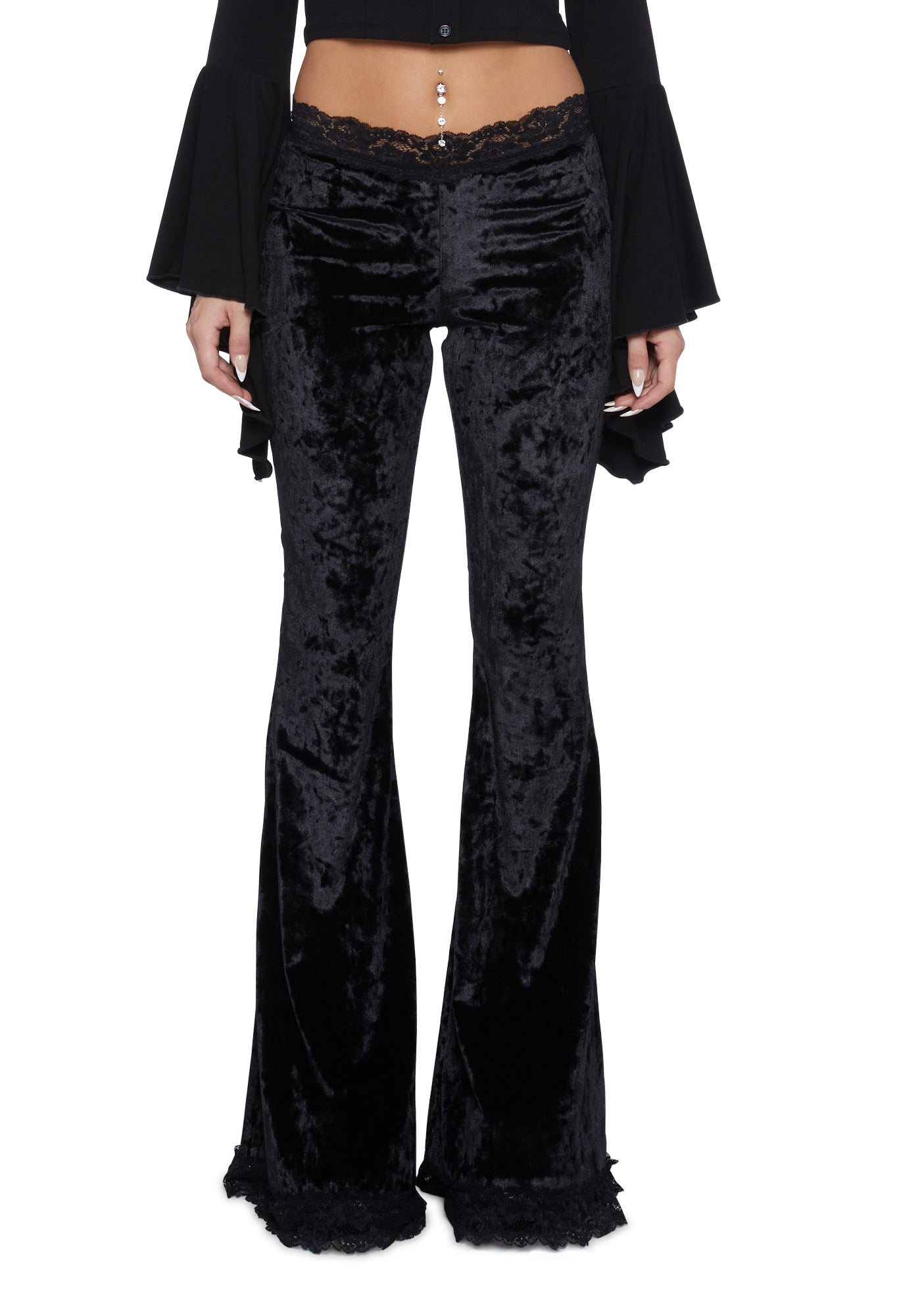 The Grave Girls Velvet Flared Leggings - Black