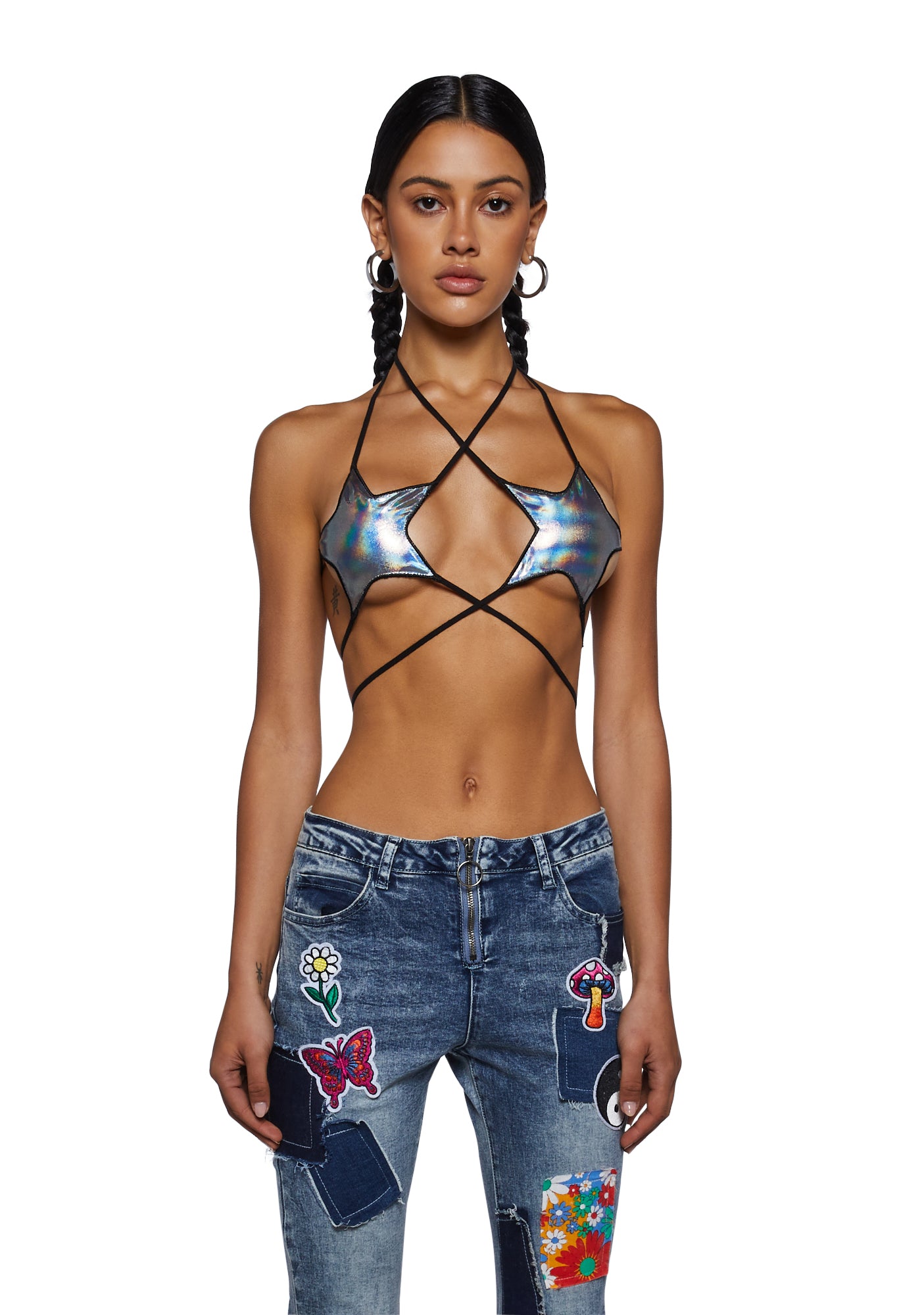 Current Mood Holographic Star Shaped Bra - Silver