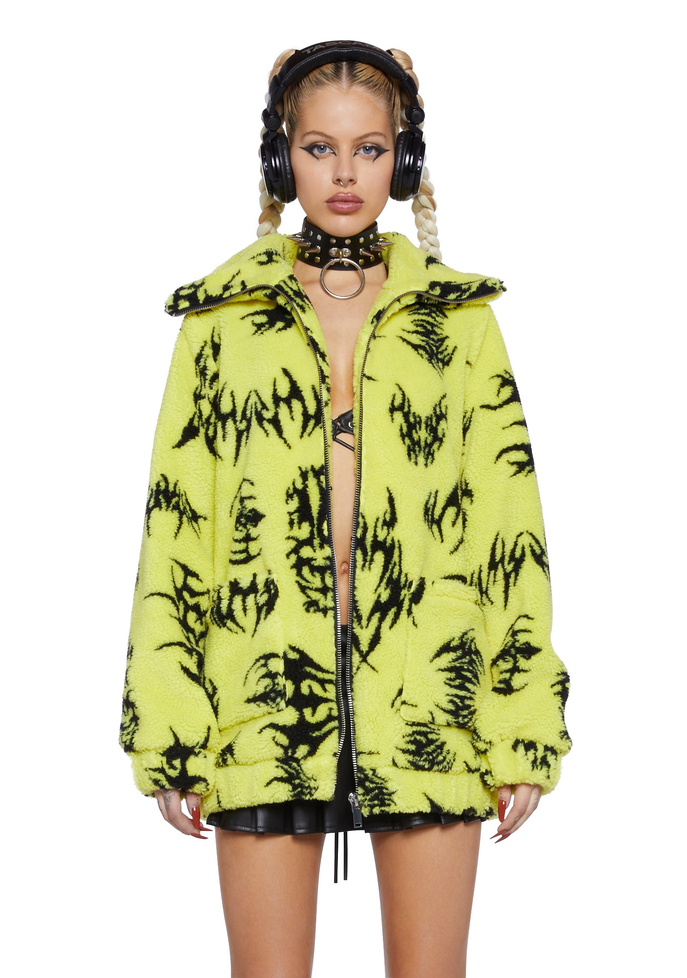 Club Exx Symbol Tribal Sherpa Jacket - Green – Dolls Kill