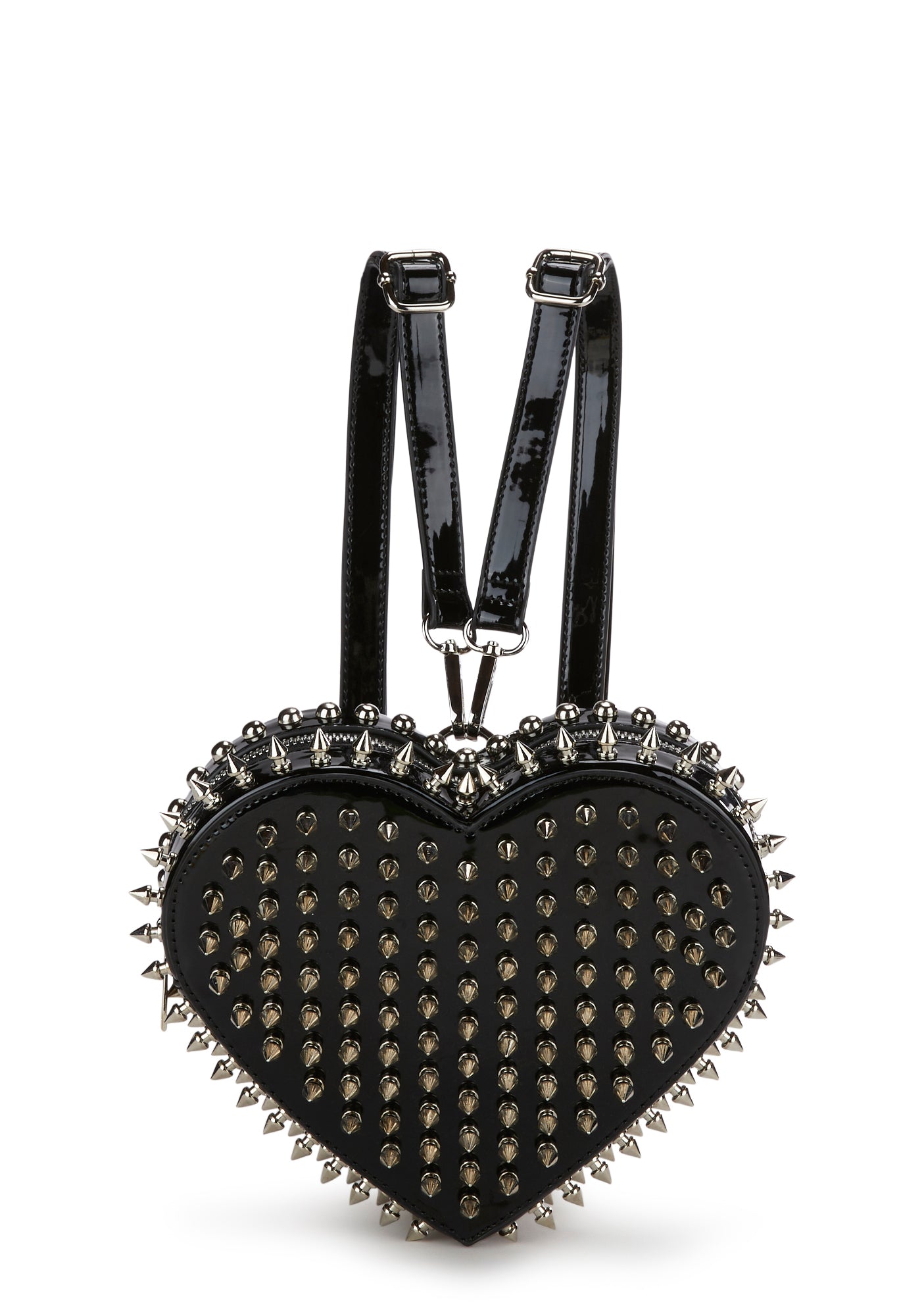 black mini backpack spikes Club Exx Patent Stud Heart Backpack