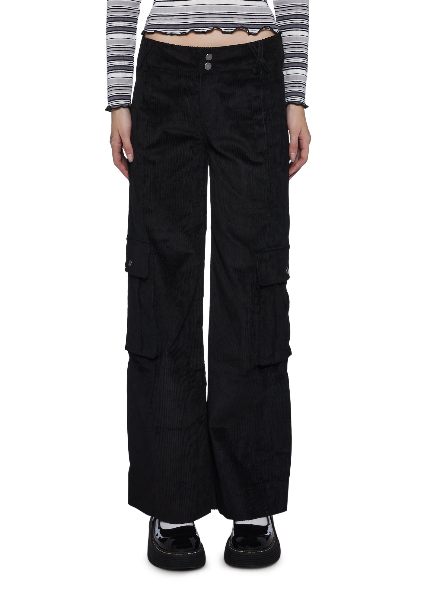 Delia's Corduroy Low Waist Baggy Cargo Pants - Black – Dolls