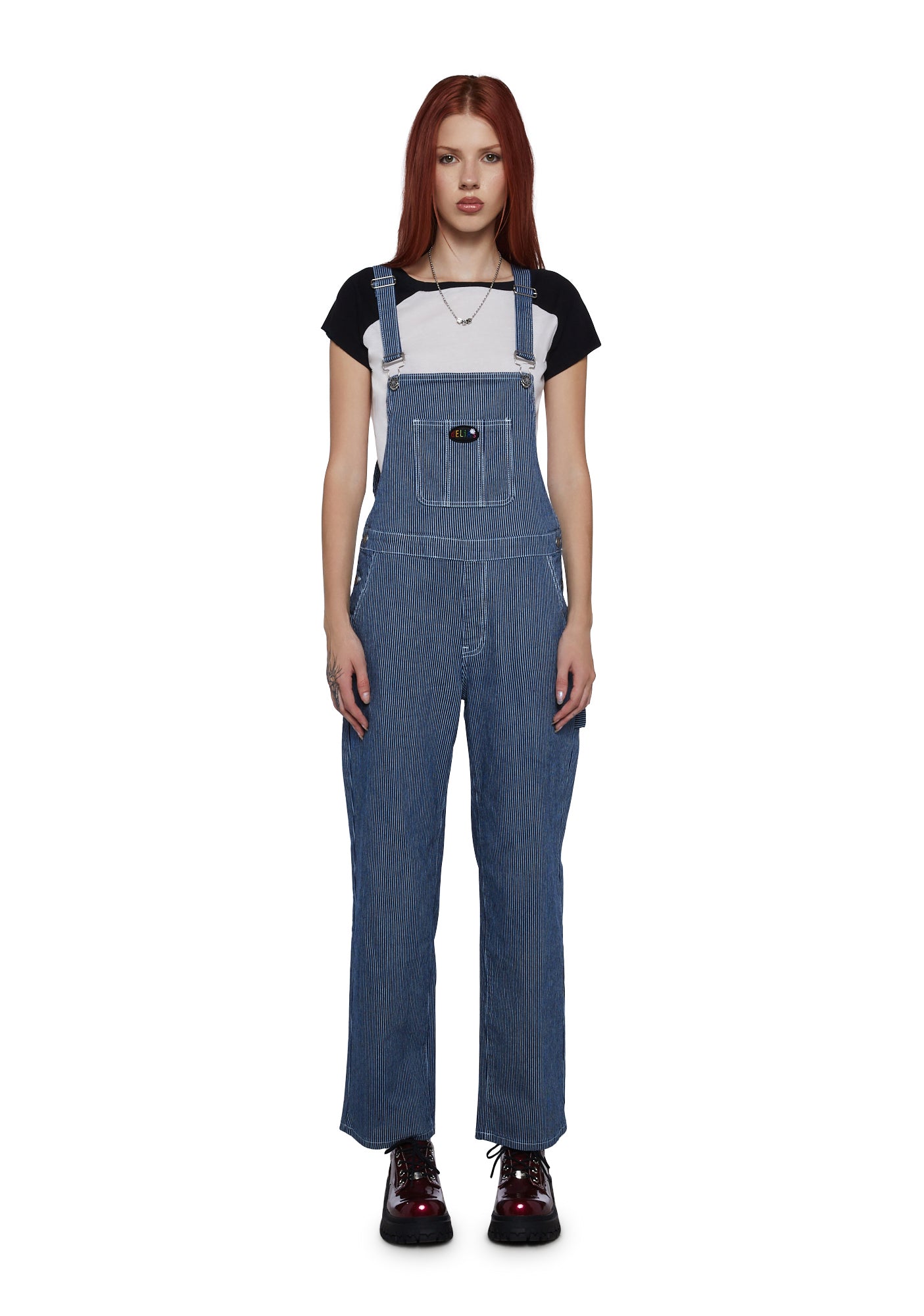 Delia s by Dolls Kill Pinstripe Denim Overalls Blue