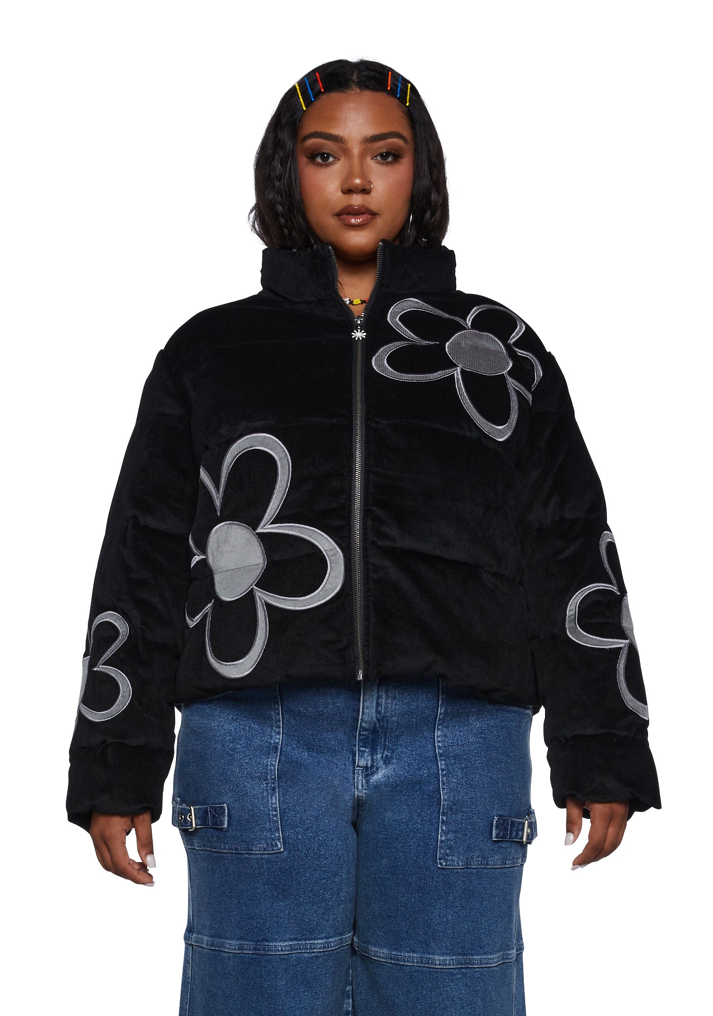 Black cord puffer top