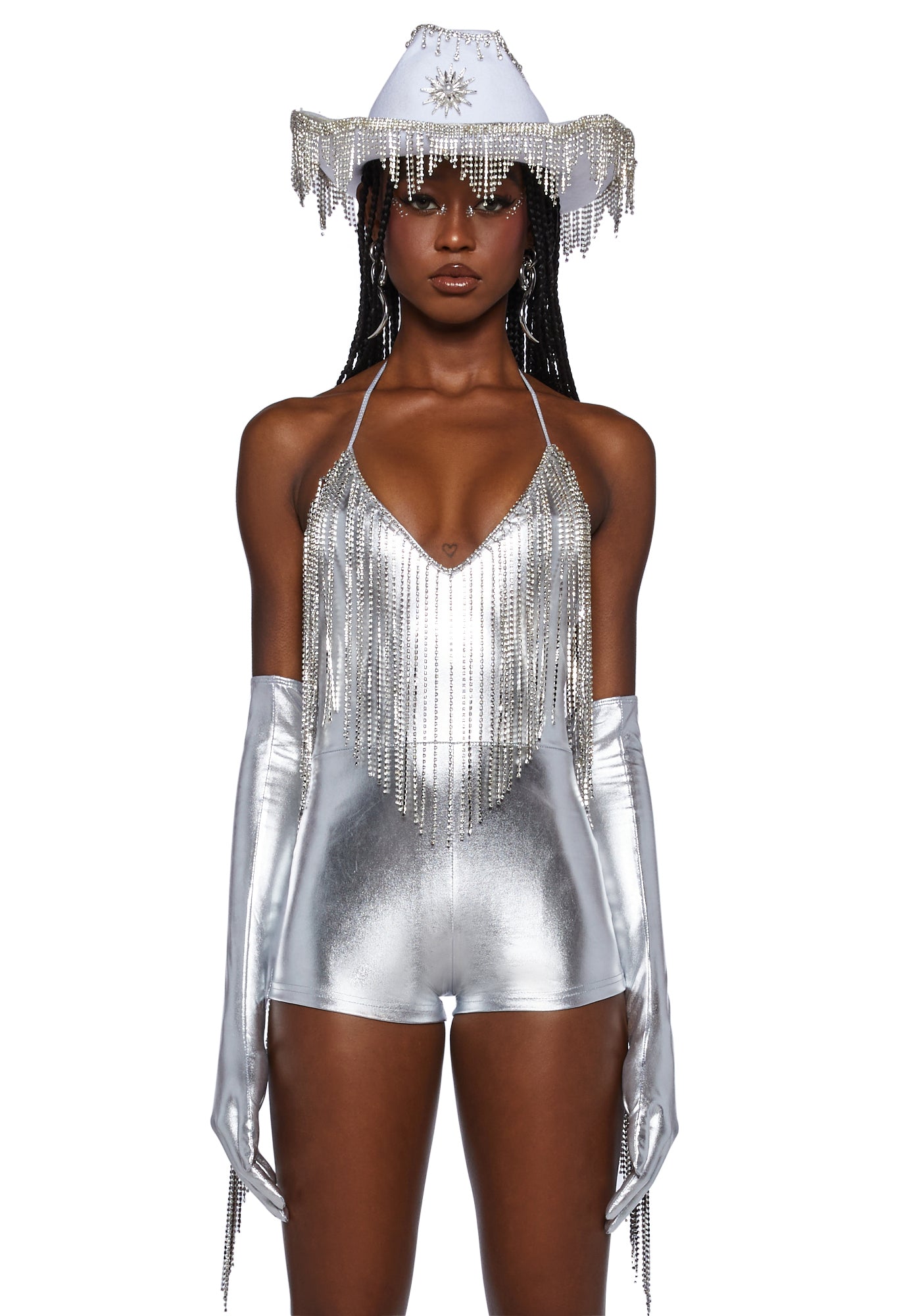 Silver store fringe jumpsuit