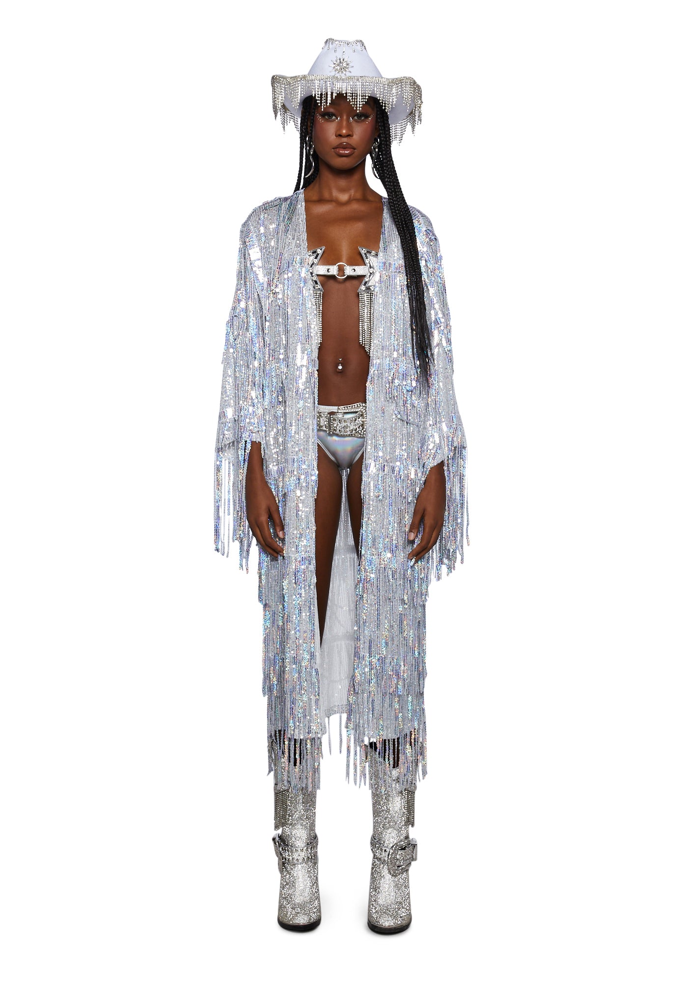 Club Exx Holographic Sequin Duster Jacket - Silver – Dolls Kill