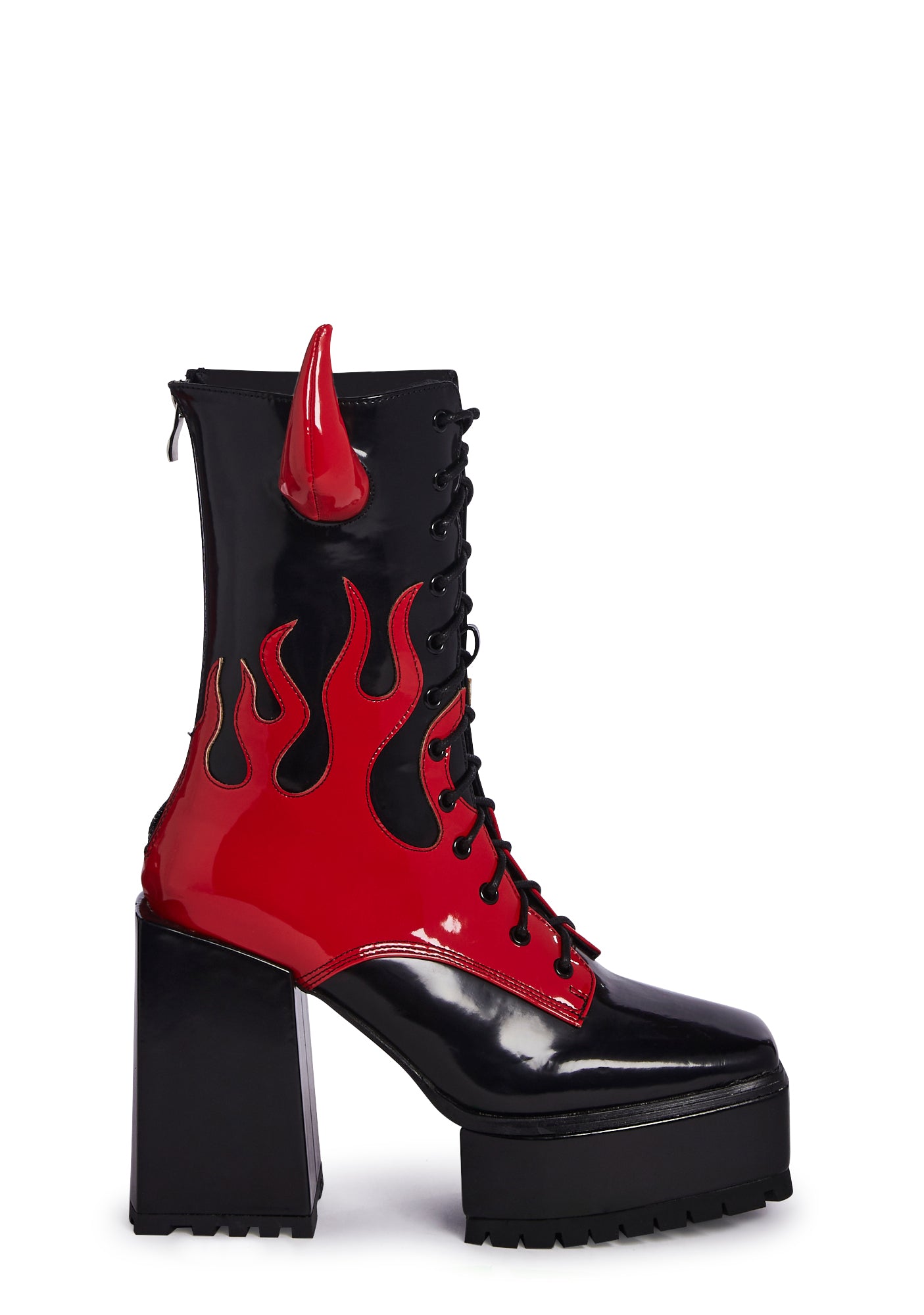 Lemon Drop By Privileged Devil Lace Up Platform Boots- Red