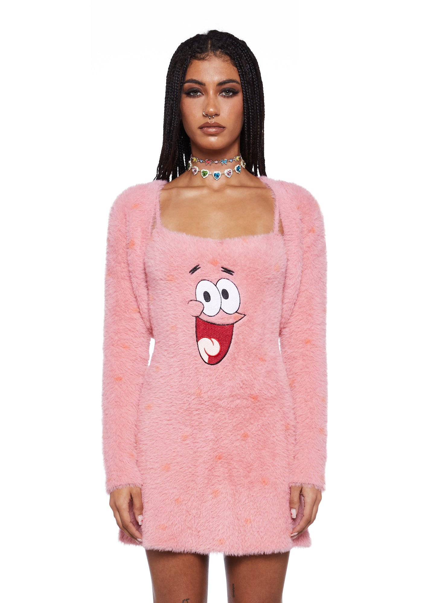 Dolls Kill X Spongebob Sexy Womans Halloween Costume Patrick Fuzzy Knit dolls-kill-x-spongebob-sexy-womans-halloween-costume-patrick-fuzzy-knit