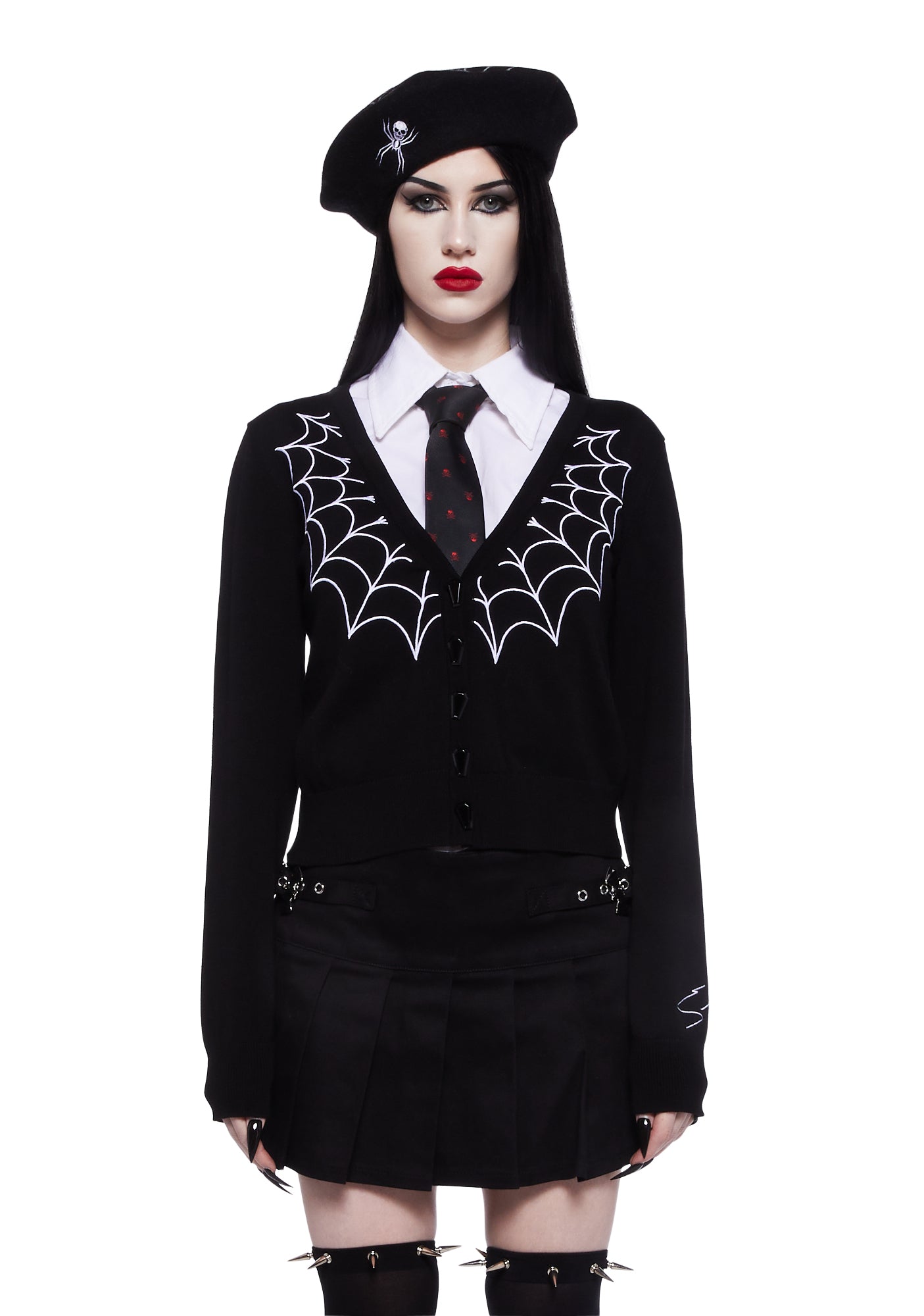 Dolls Kill x Elvira Spider Coffin Cardigan - Black