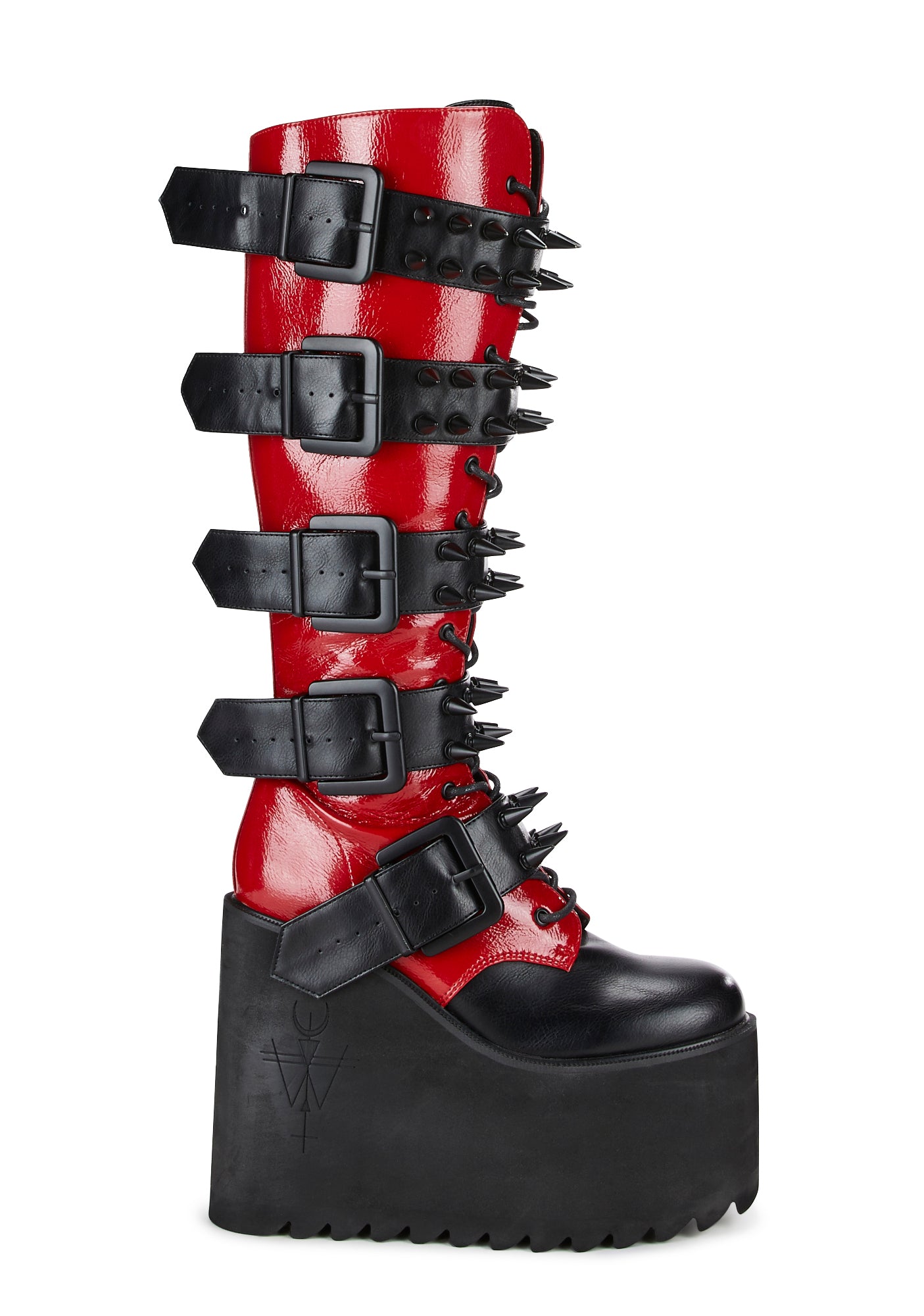Widow Matte Vegan Leather Spiked Boots - Black/Red