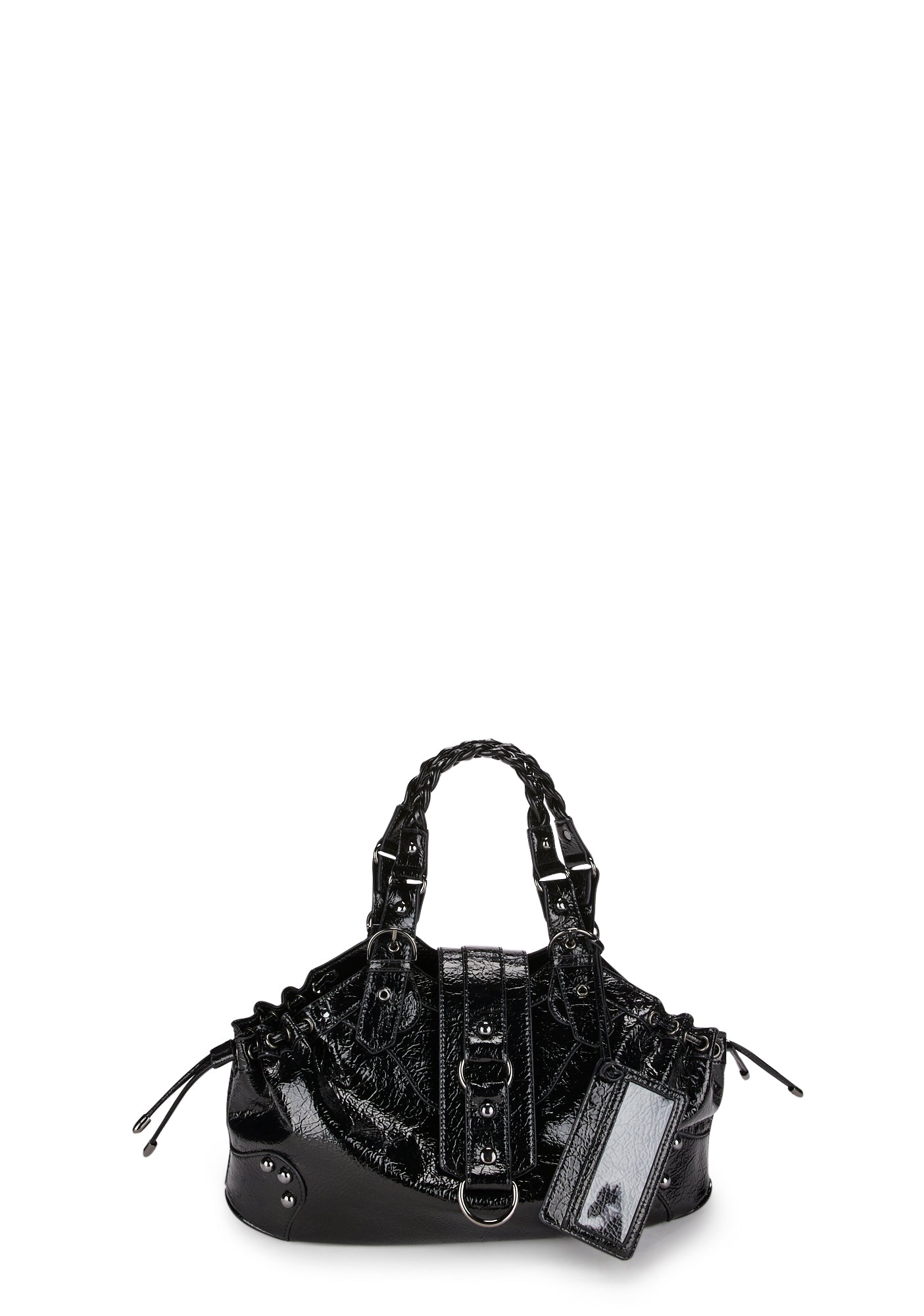 Generation Kiss Patent Vegan Leather Hobo Handbag - Black