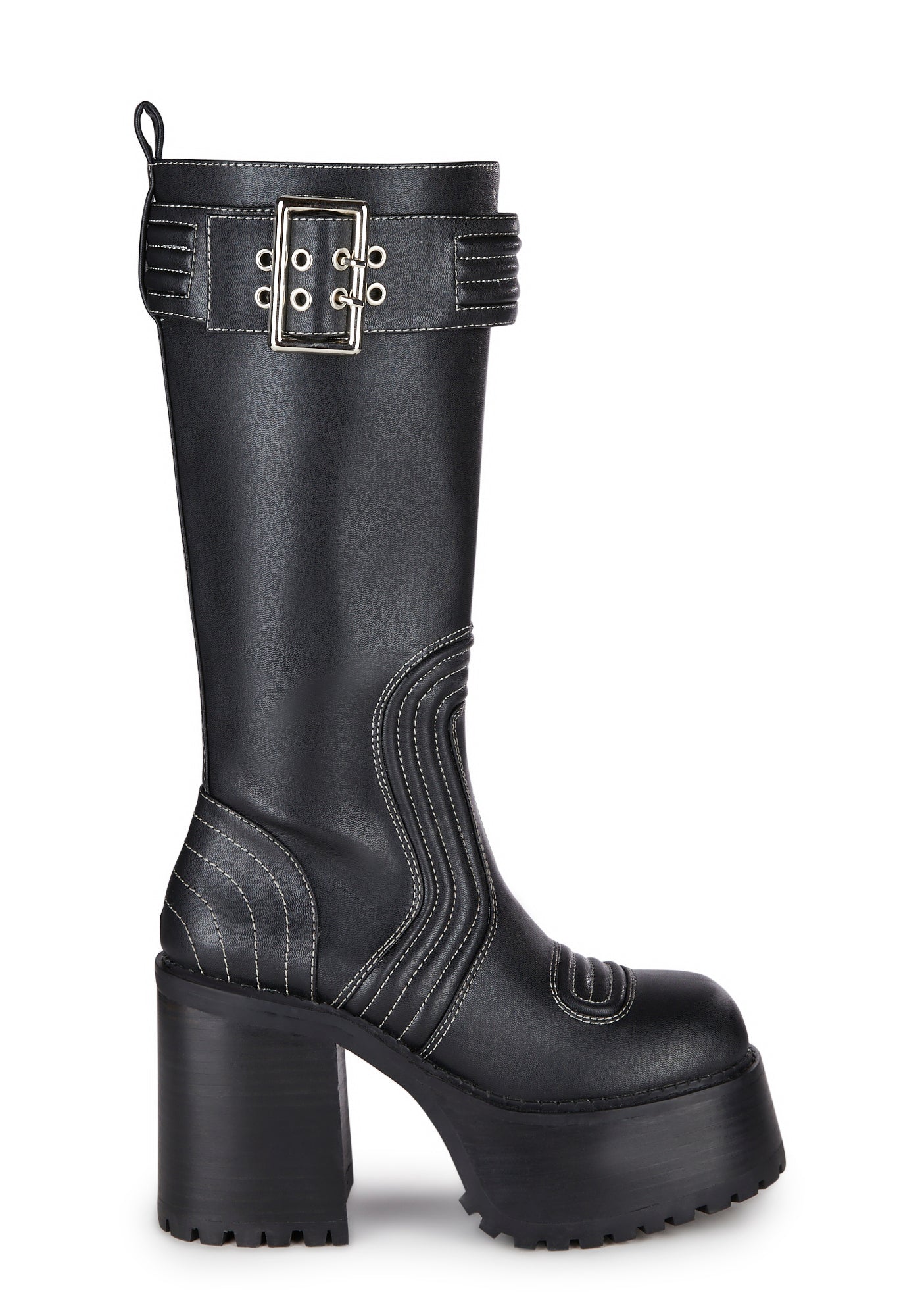 Generation Kiss Contrast Stitched Moto Combat Boots Black