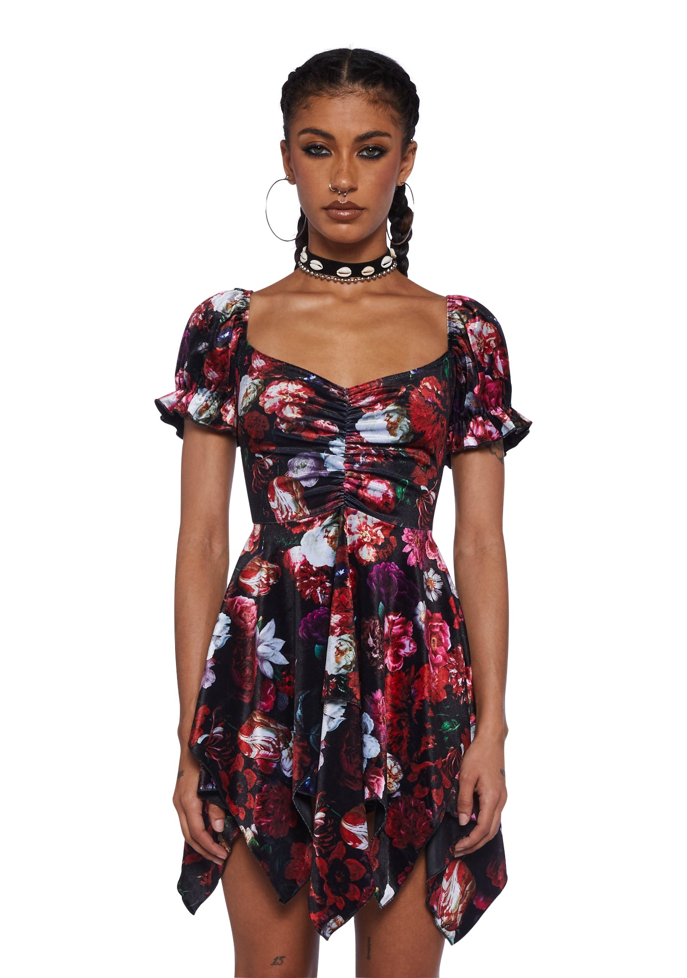 Current Mood Floral Velvet Velour Mini Dress - Multi – Dolls Kill