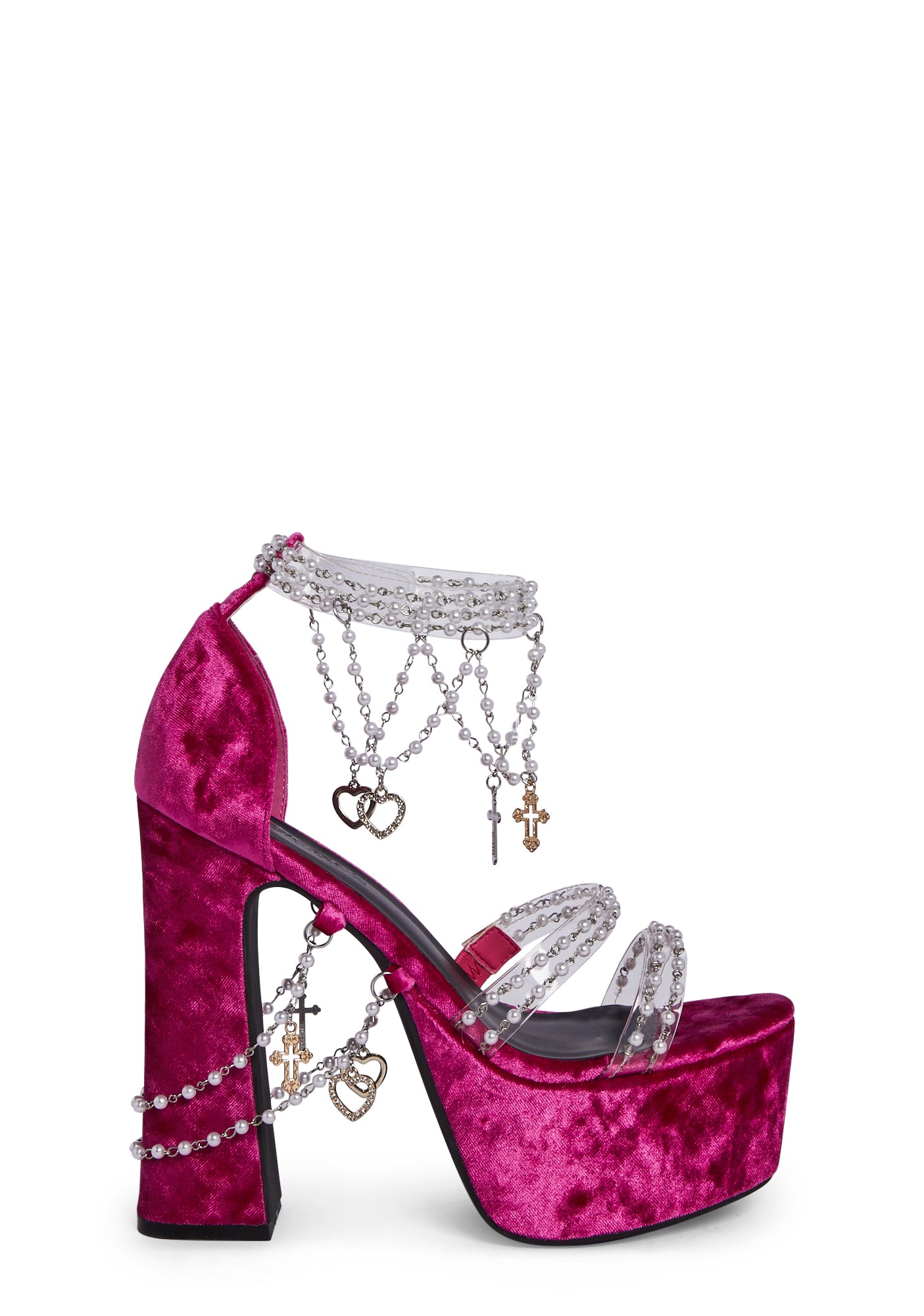Sugar Thrillz Velvet Platform Beaded Heels Magenta – Dolls Kill