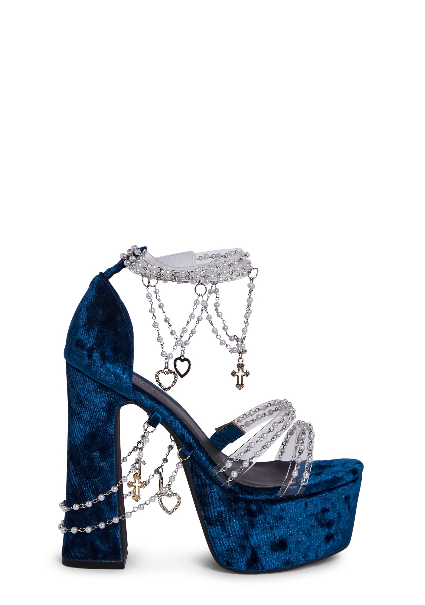 Sugar Thrillz Velvet Platform Beaded Heels Blue – Dolls Kill